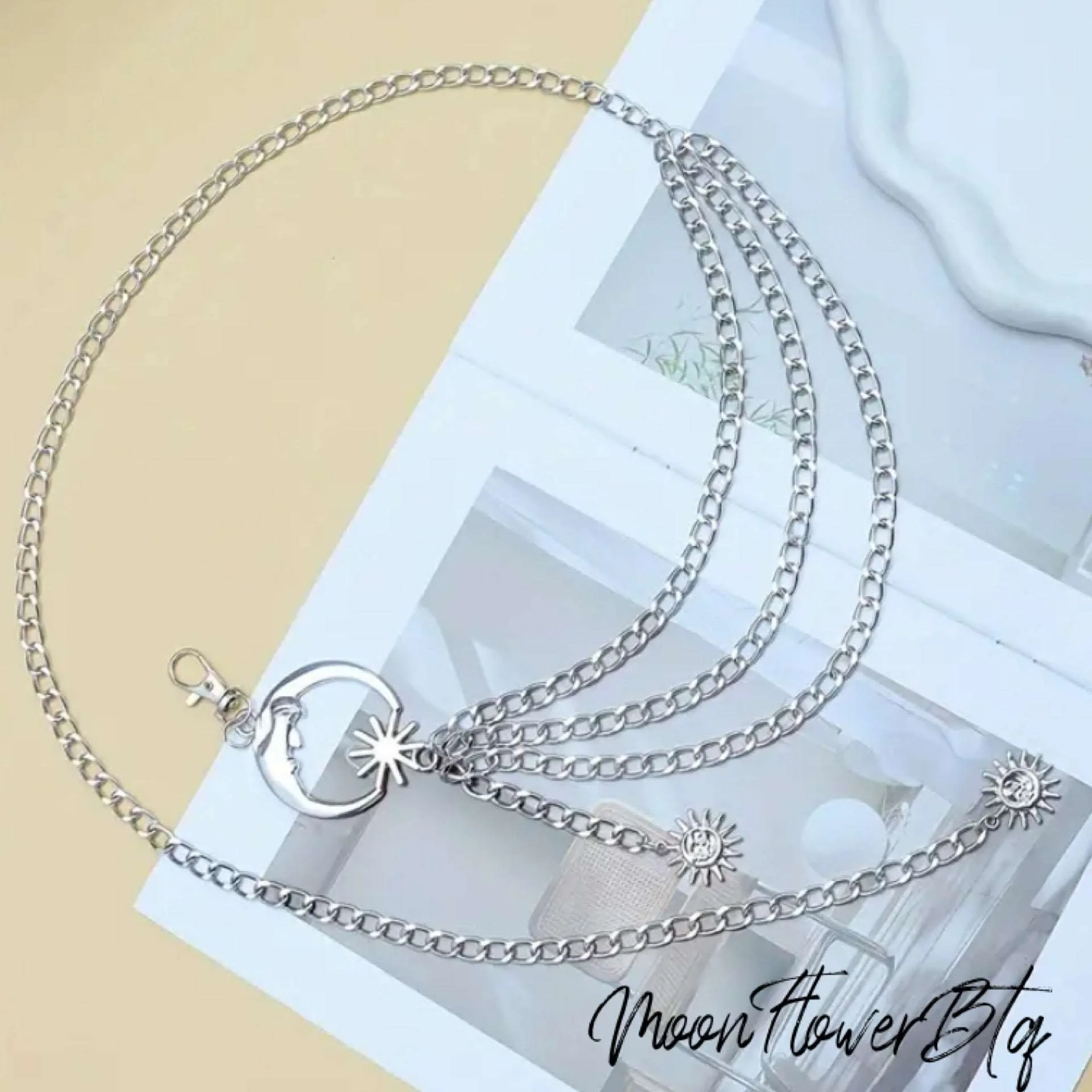 Moon Sun Charm Metal Waist Chain Belt