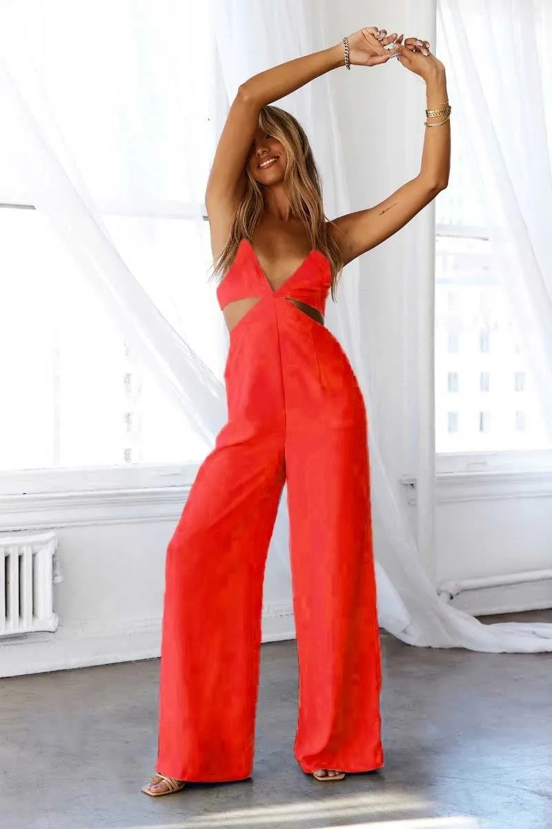 Orange Cut Out Waist Wide Leg Jumpsuit