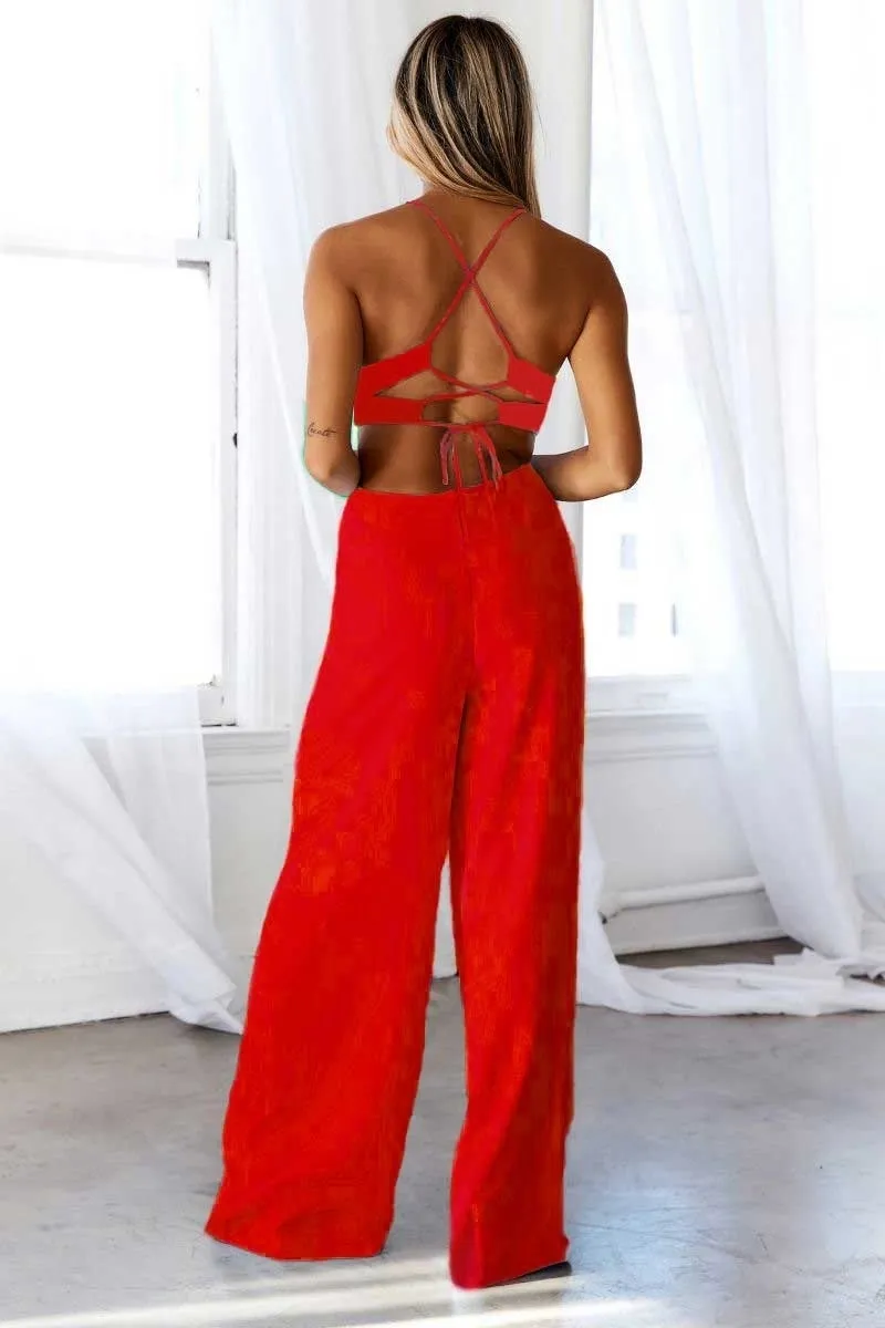 Orange Cut Out Waist Wide Leg Jumpsuit