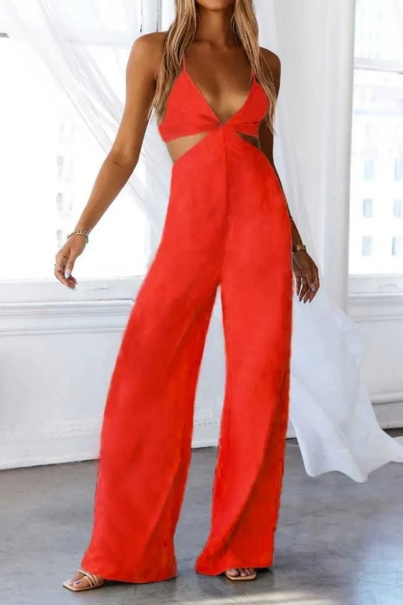 Orange Cut Out Waist Wide Leg Jumpsuit