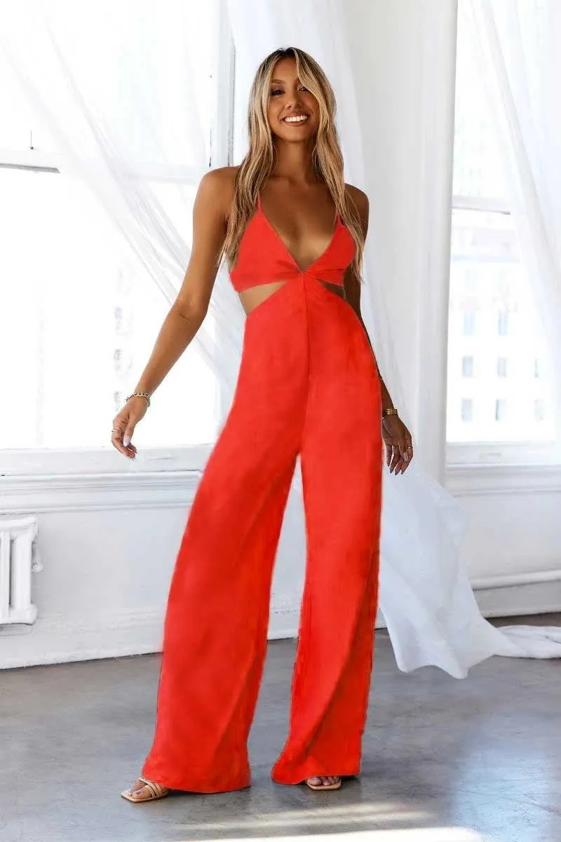 Orange Cut Out Waist Wide Leg Jumpsuit