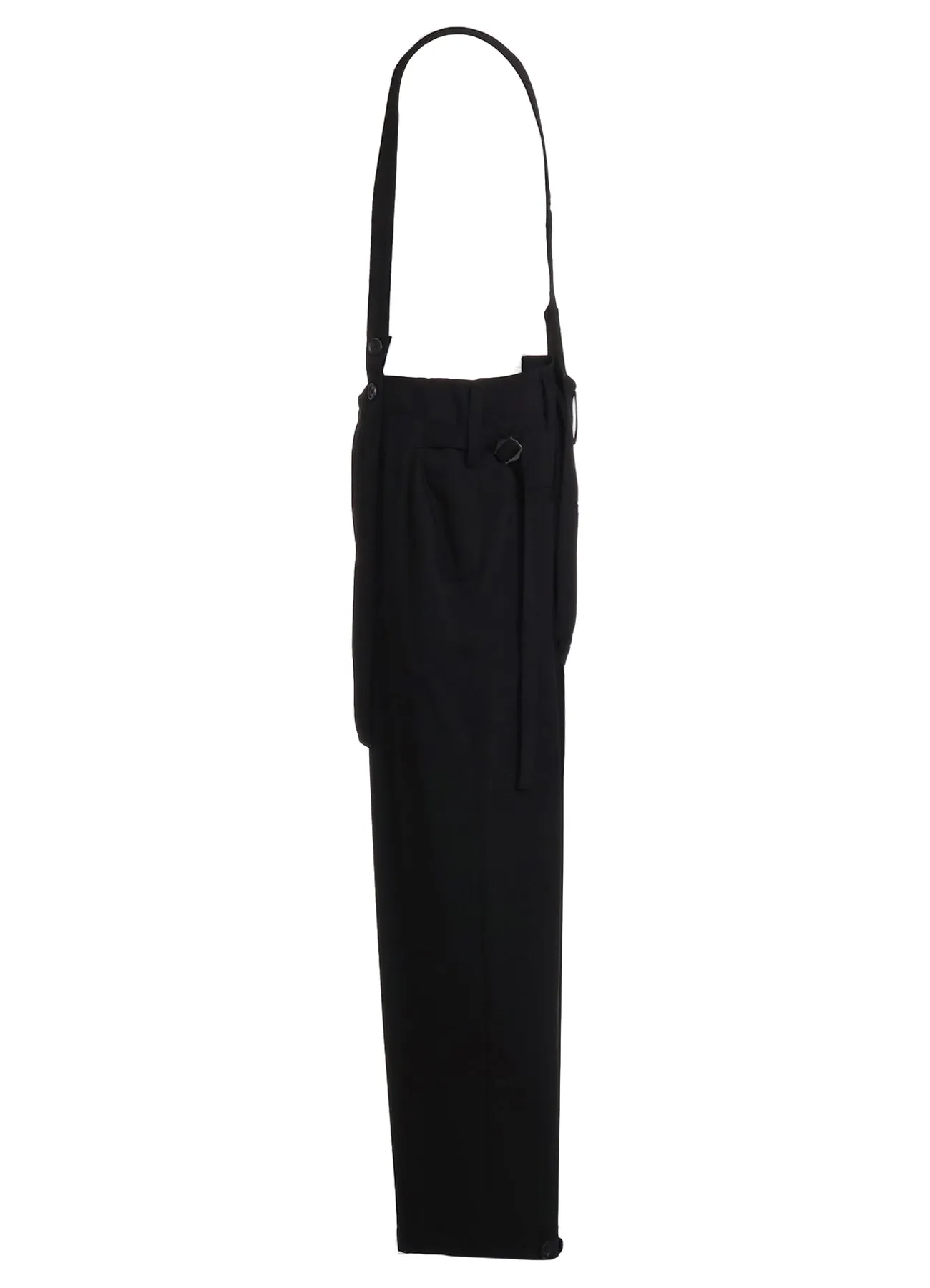 PE/RAYON GABARDINE STRETCH SUSPENDER PANTS WITH HEM BUTTON DETAIL