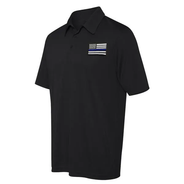 Polo - Embroidered Thin Blue Line American Flag - Performance Moisture Wicking