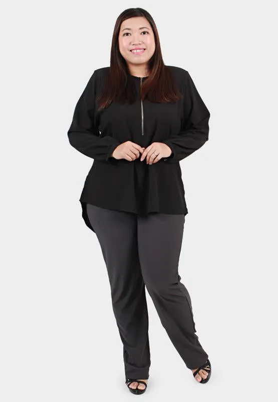 Regine Plus Size Straight Cut Pants - Dark Grey