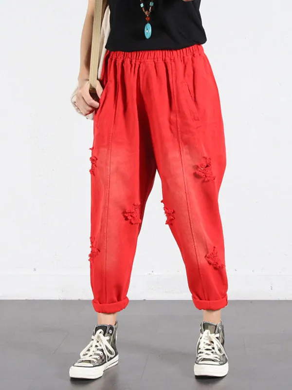 Solid Color Ripped Trouser Pants