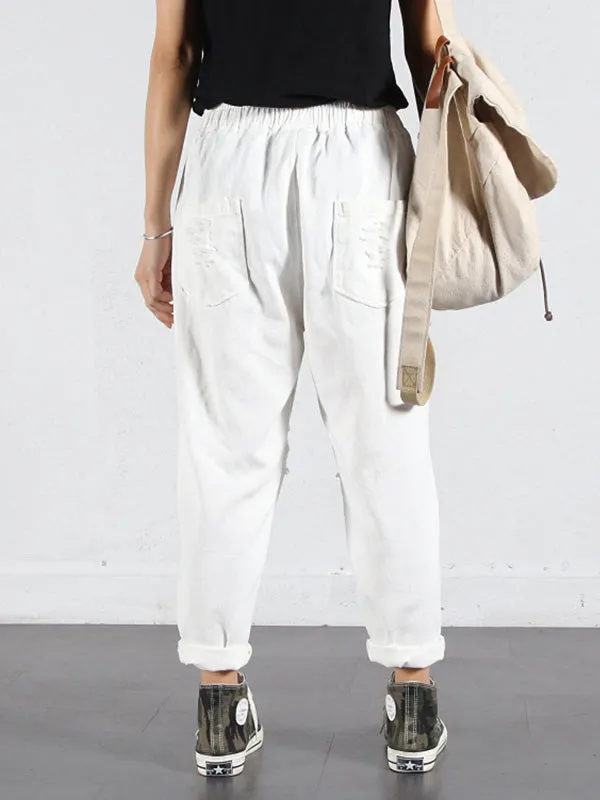 Solid Color Ripped Trouser Pants