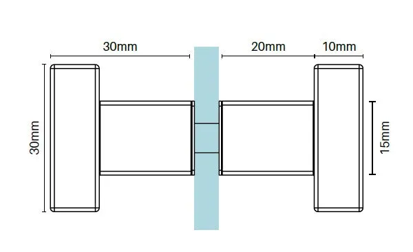 Square recessed knob for shower door - Chrome