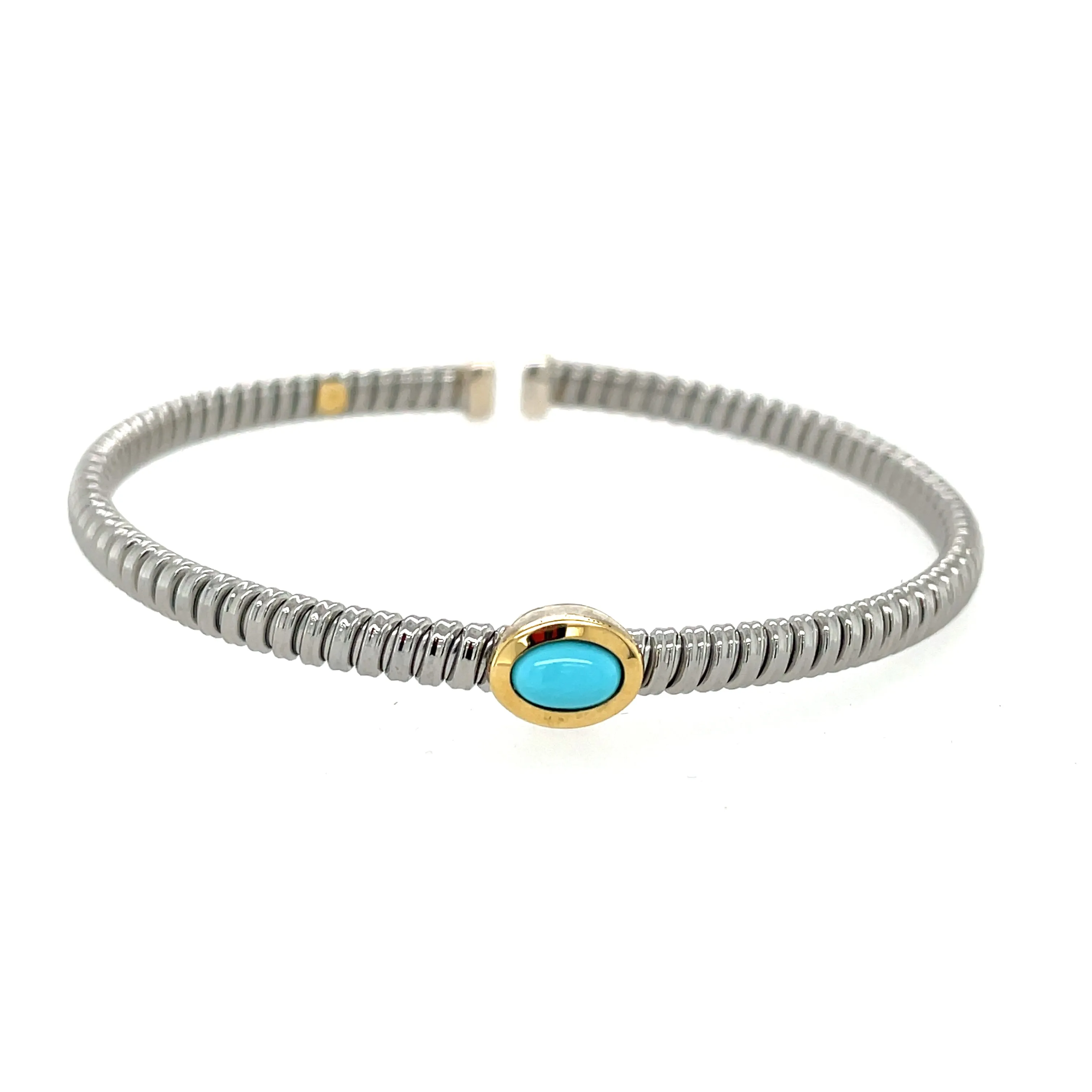 Stainless Steel Turquoise Bangle w/ Sterling Silver and 18KY Accents