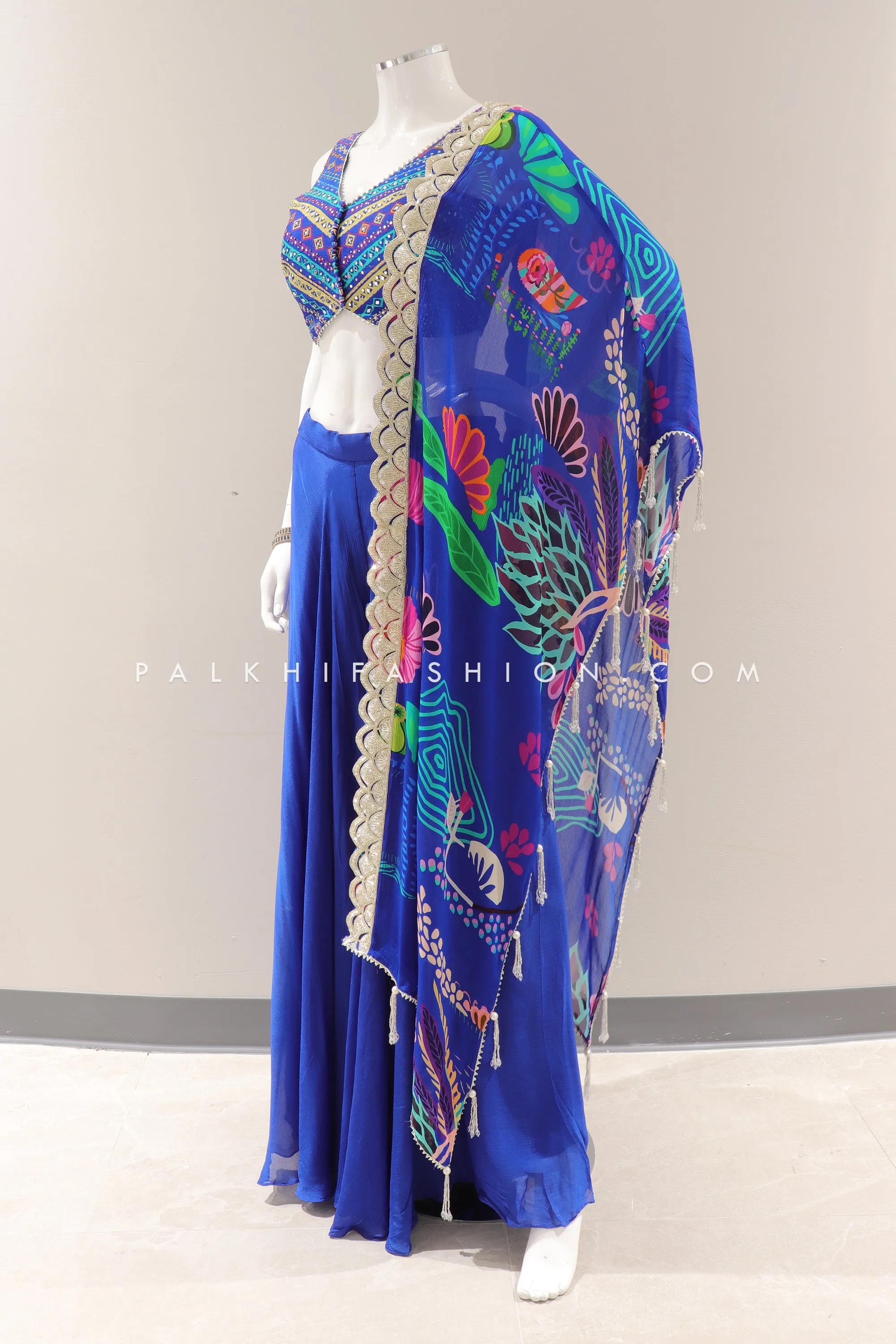 Stylish Royal Blue Crop Top Palazzo Outfit with Attractive Dupatta