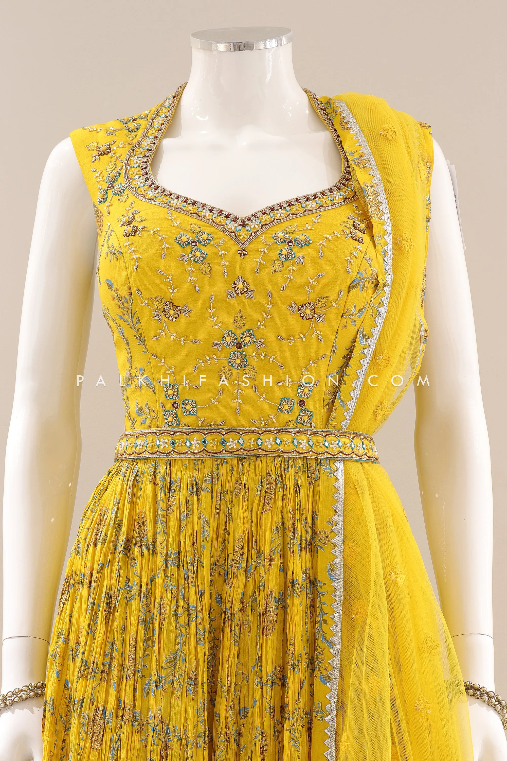 Stylish Yellow Georgette Indian Outfit with Attractive Work