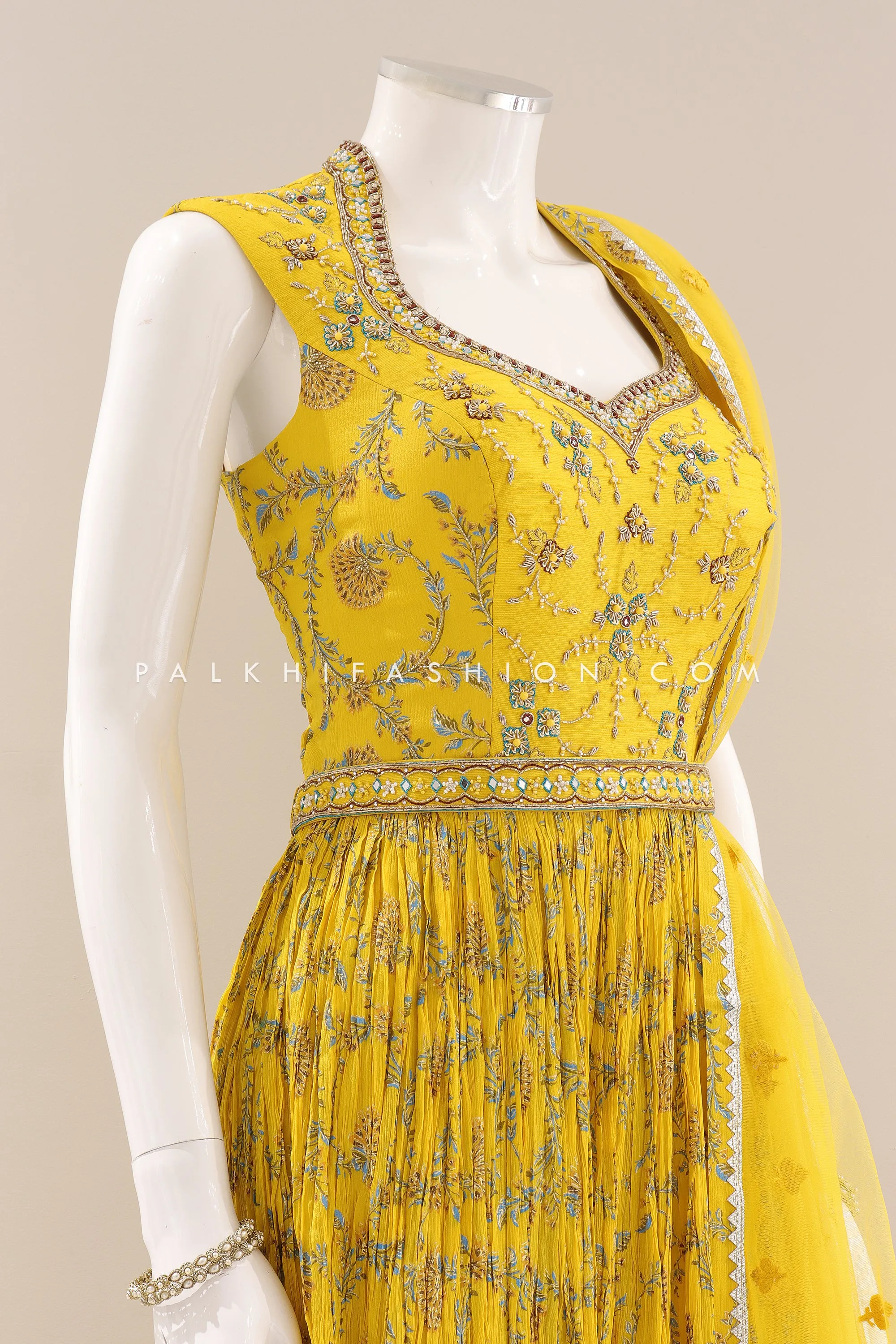 Stylish Yellow Georgette Indian Outfit with Attractive Work