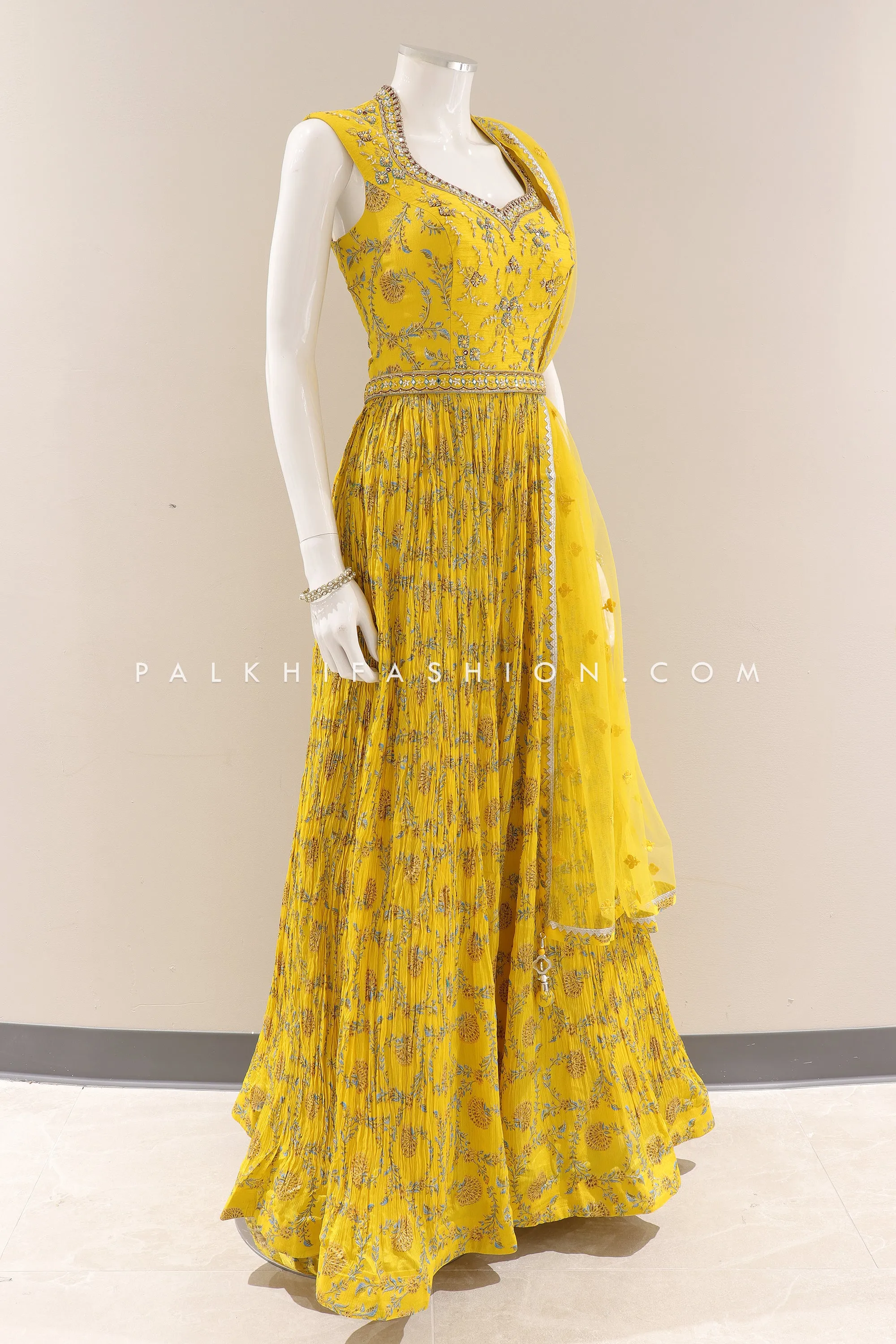 Stylish Yellow Georgette Indian Outfit with Attractive Work