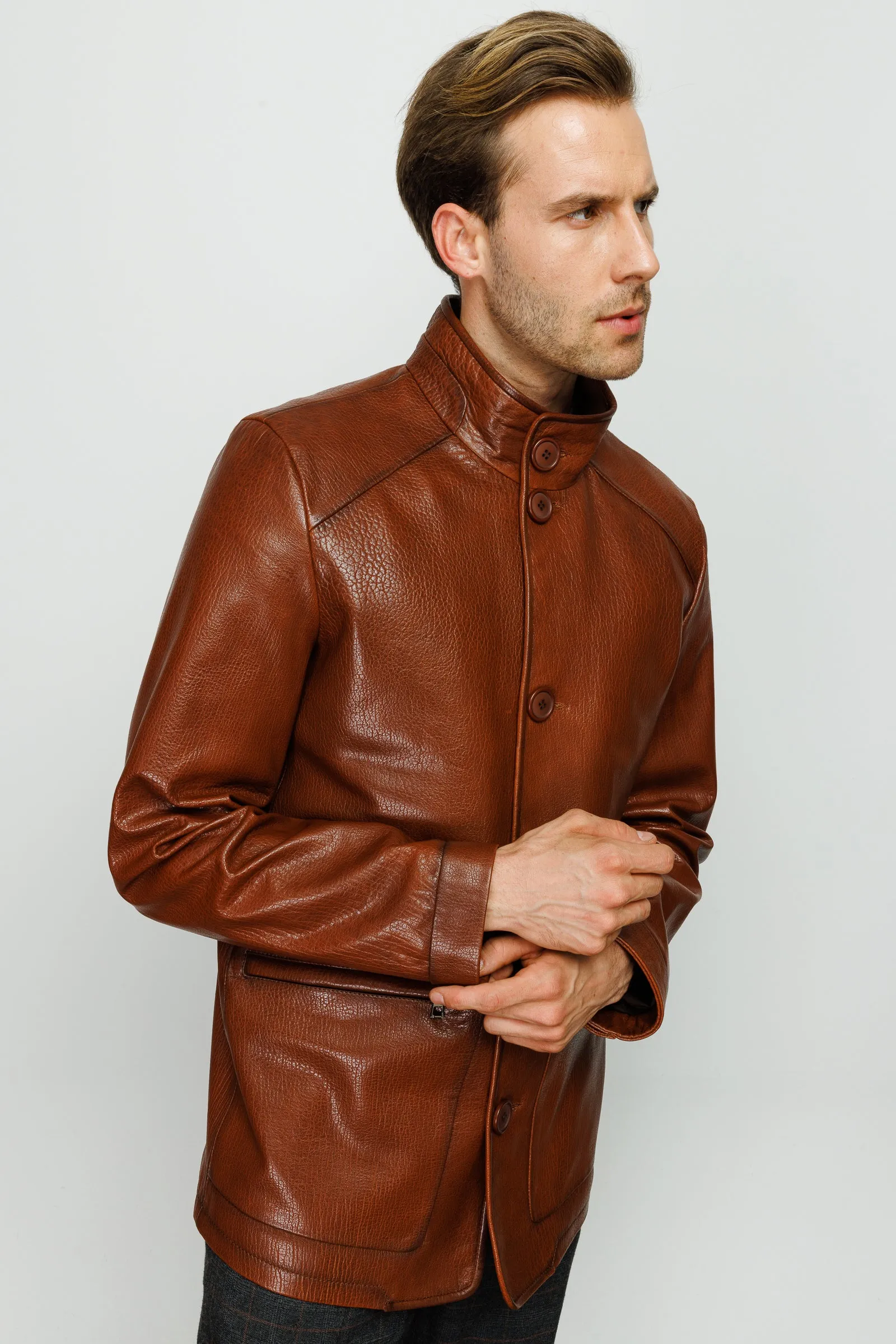 The Barclay Brown Leather Men Jacket