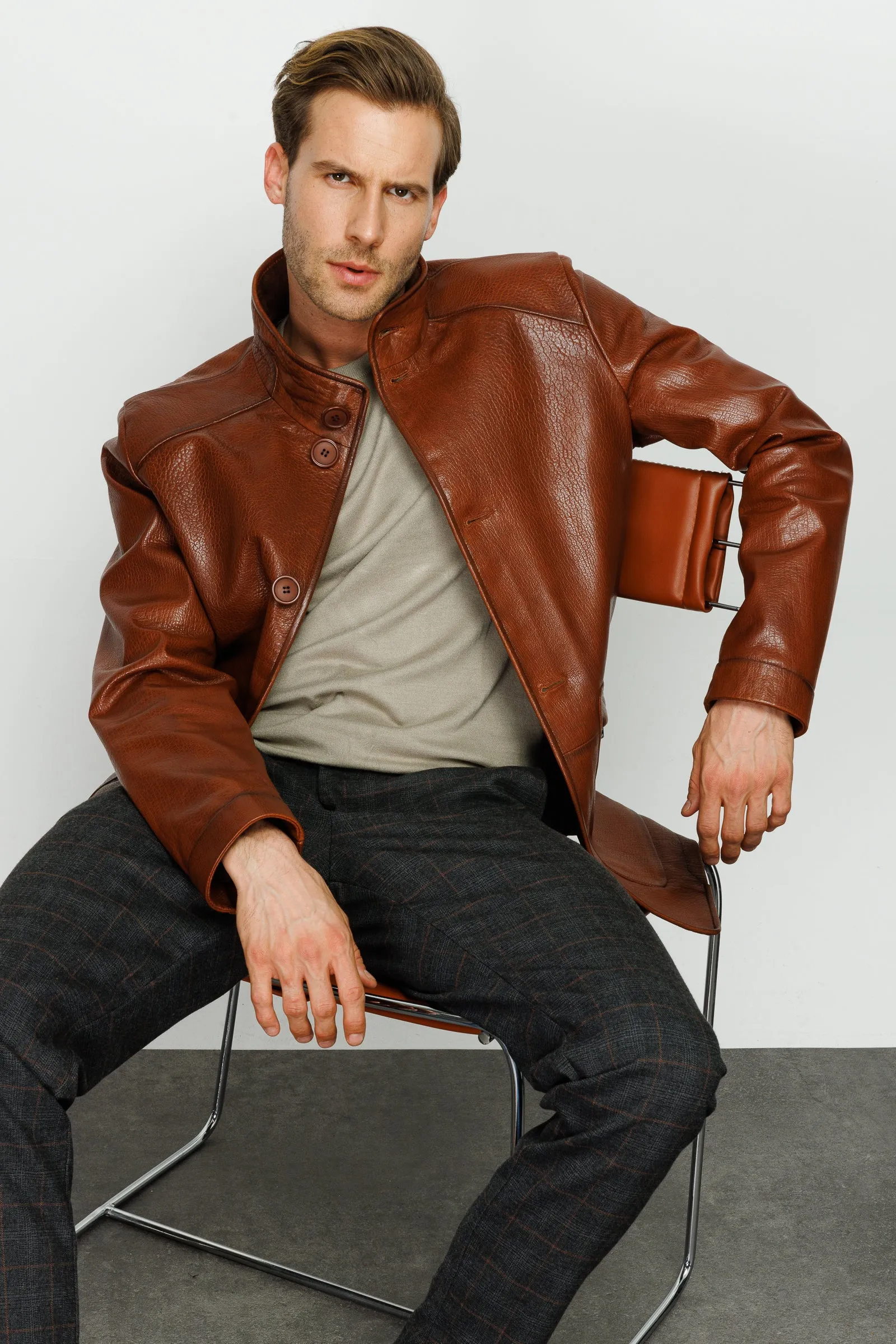 The Barclay Brown Leather Men Jacket