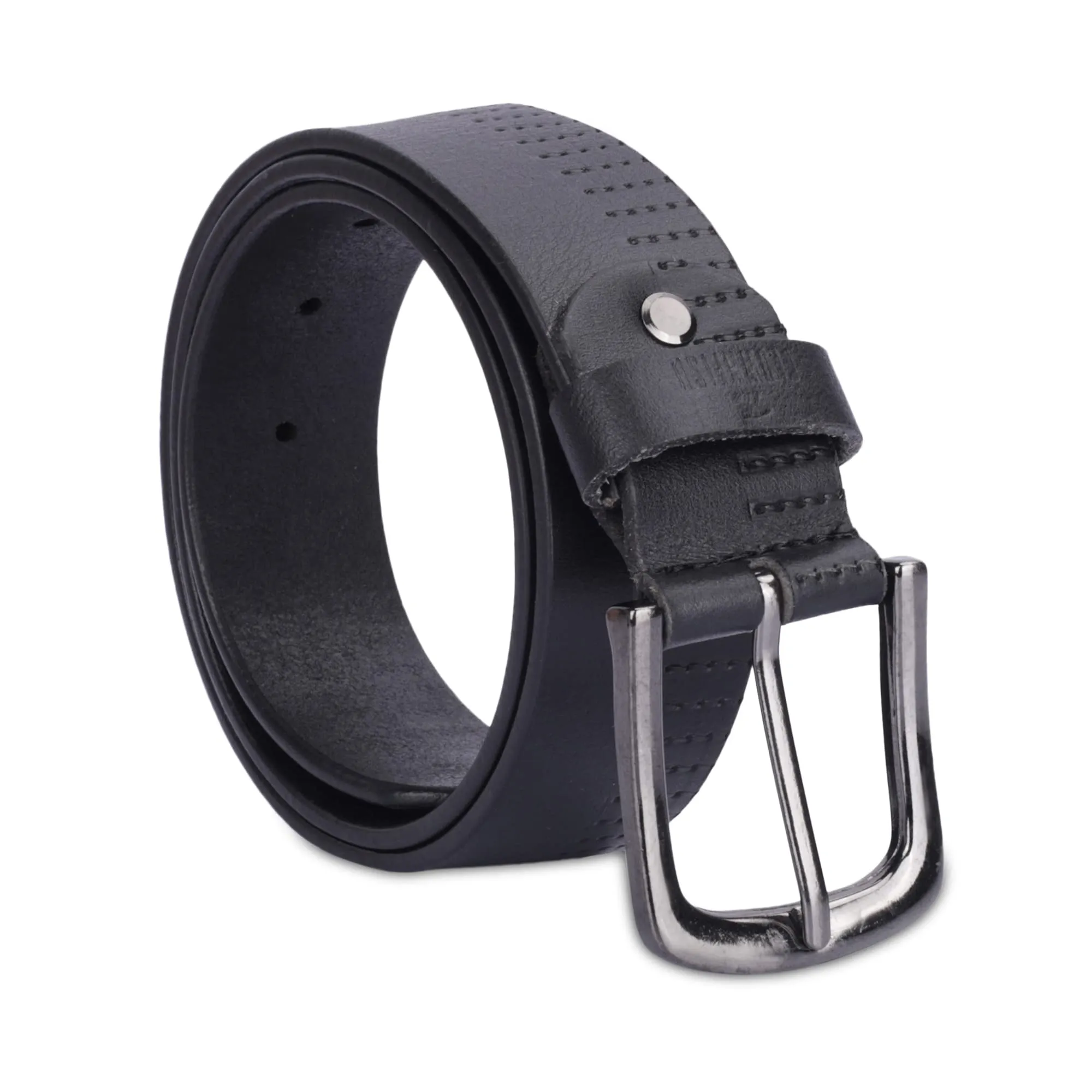 THE CLOWNFISH Men's Genuine Leather Belt with Design -Black (Size - 36 inches)