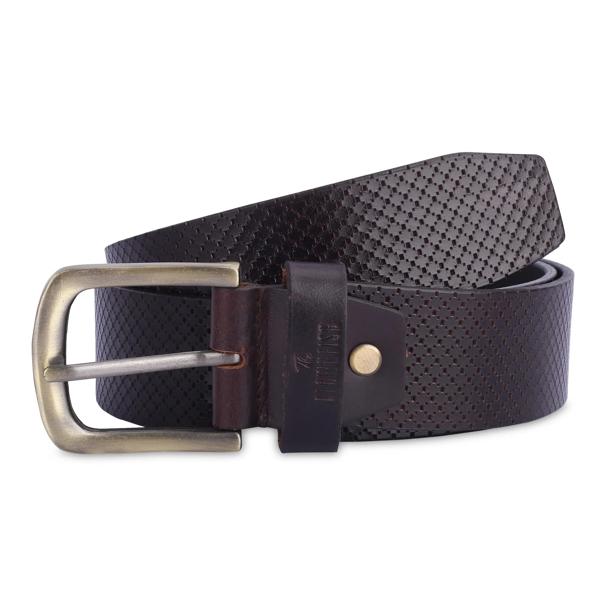 THE CLOWNFISH Men's Genuine Leather Belt with Embossed Design - Dark Chocolate (Size - 36 inches)