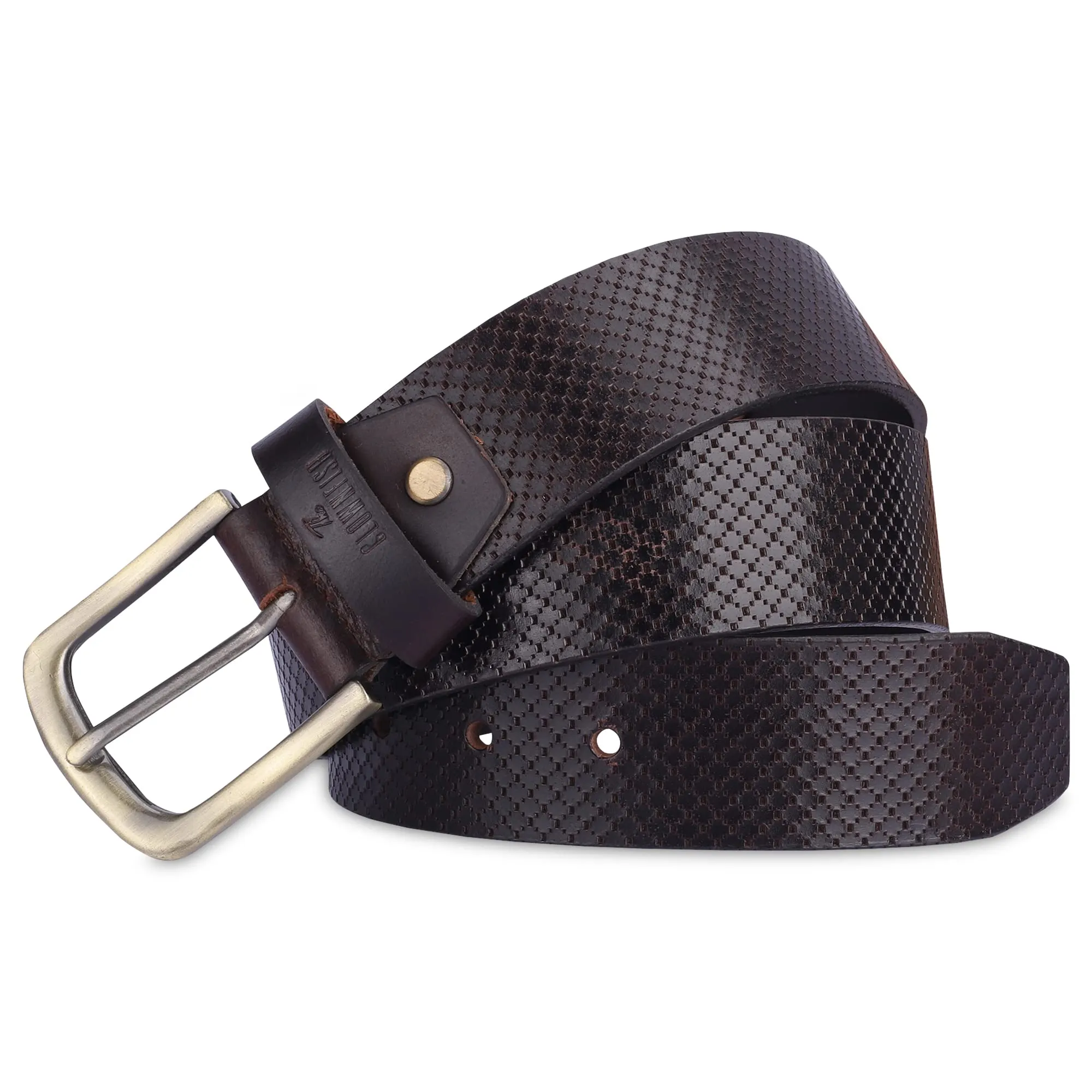 THE CLOWNFISH Men's Genuine Leather Belt with Embossed Design - Dark Chocolate (Size - 36 inches)