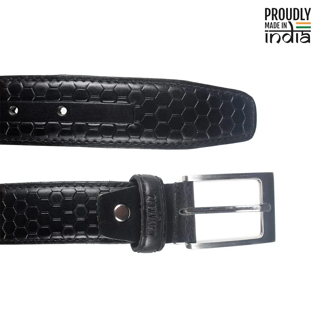 THE CLOWNFISH Men's Genuine Leather Belt with Embossed Design - Jet Black (Size - 36 inches)