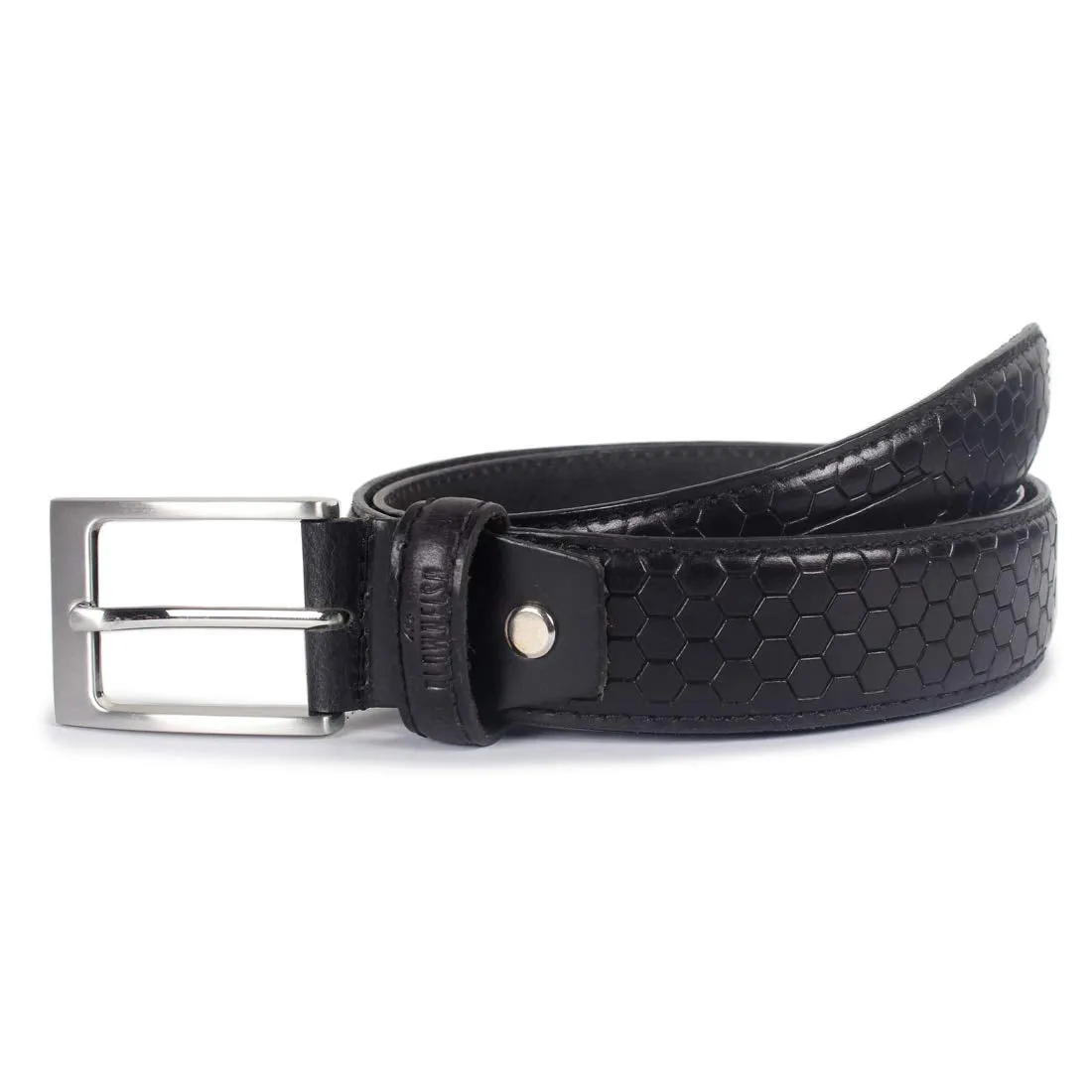 THE CLOWNFISH Men's Genuine Leather Belt with Embossed Design - Jet Black (Size - 36 inches)