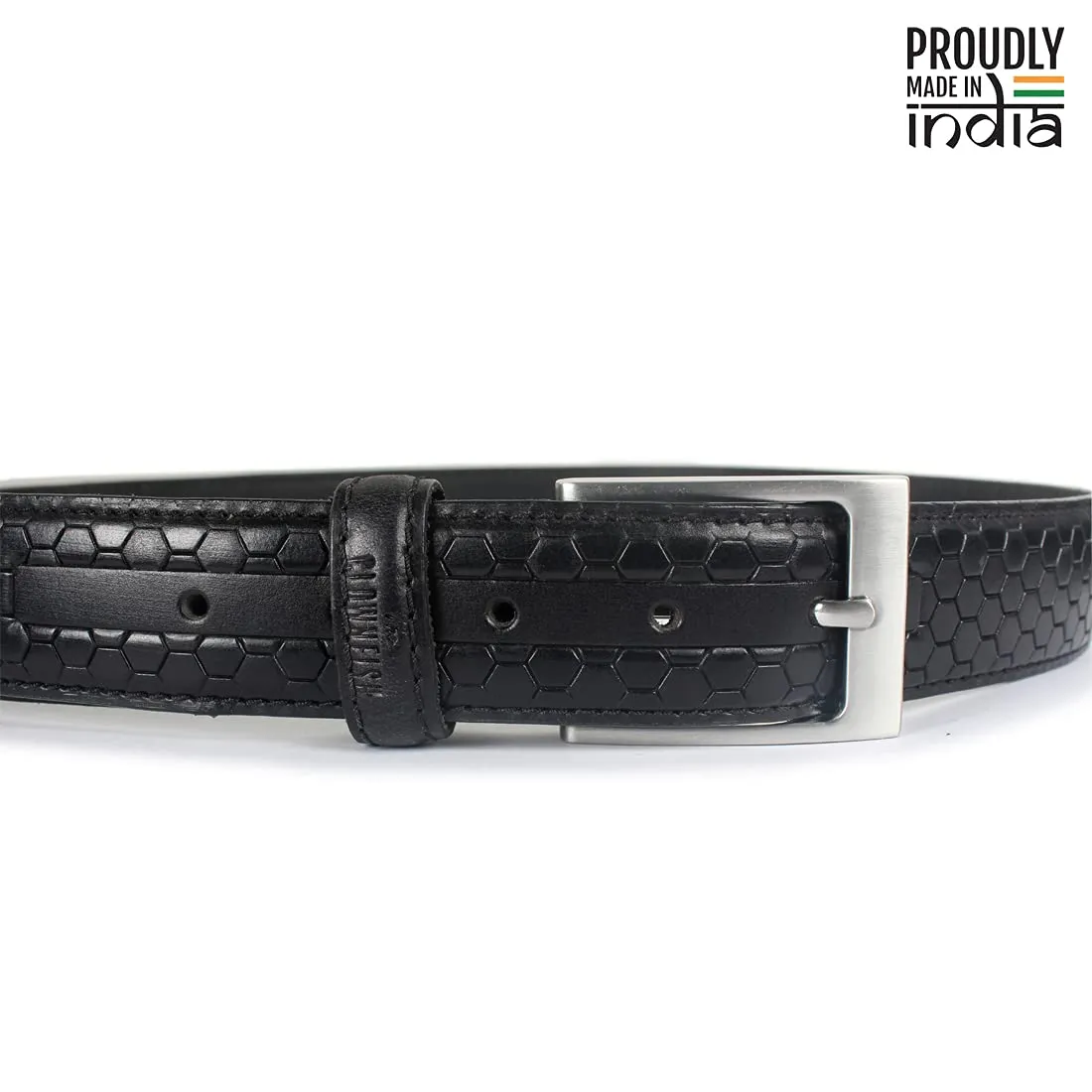 THE CLOWNFISH Men's Genuine Leather Belt with Embossed Design - Jet Black (Size - 36 inches)