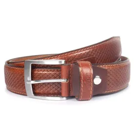 THE CLOWNFISH Men's Genuine Leather Belt with Embossed Design - Sienna Brown (Size - 32 inches)