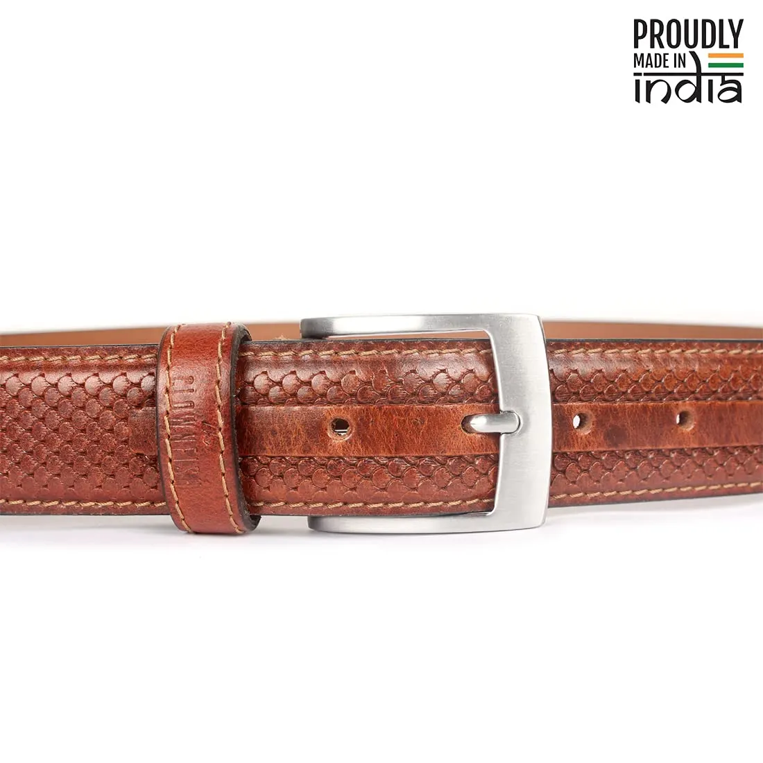 THE CLOWNFISH Men's Genuine Leather Belt with Embossed Design - Sienna Brown (Size - 40 inches)