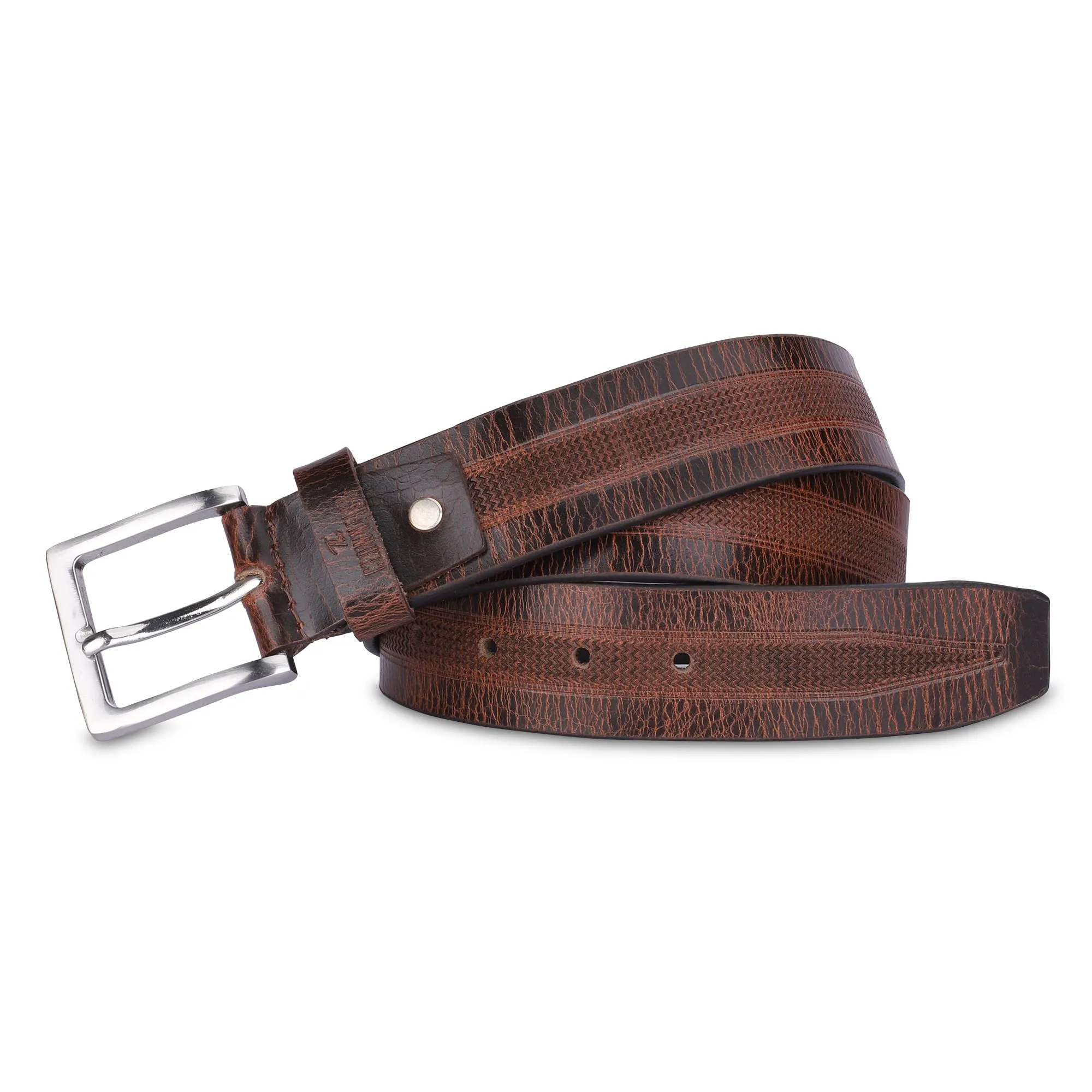 THE CLOWNFISH Men's Genuine Leather Belt with Embossed Design -Tan (Size-40 inches)