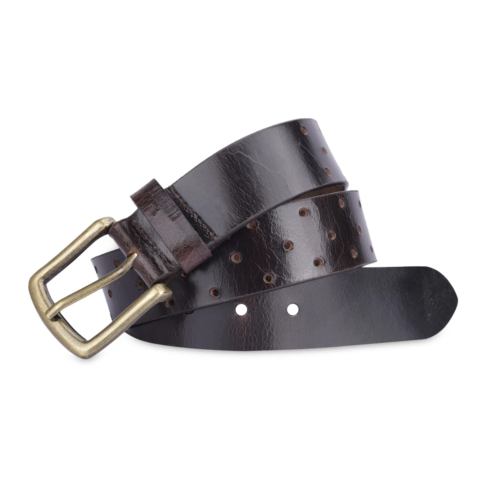 THE CLOWNFISH Men's Genuine Leather Belt with Textured Design- Burgundy (Size-32 inches)