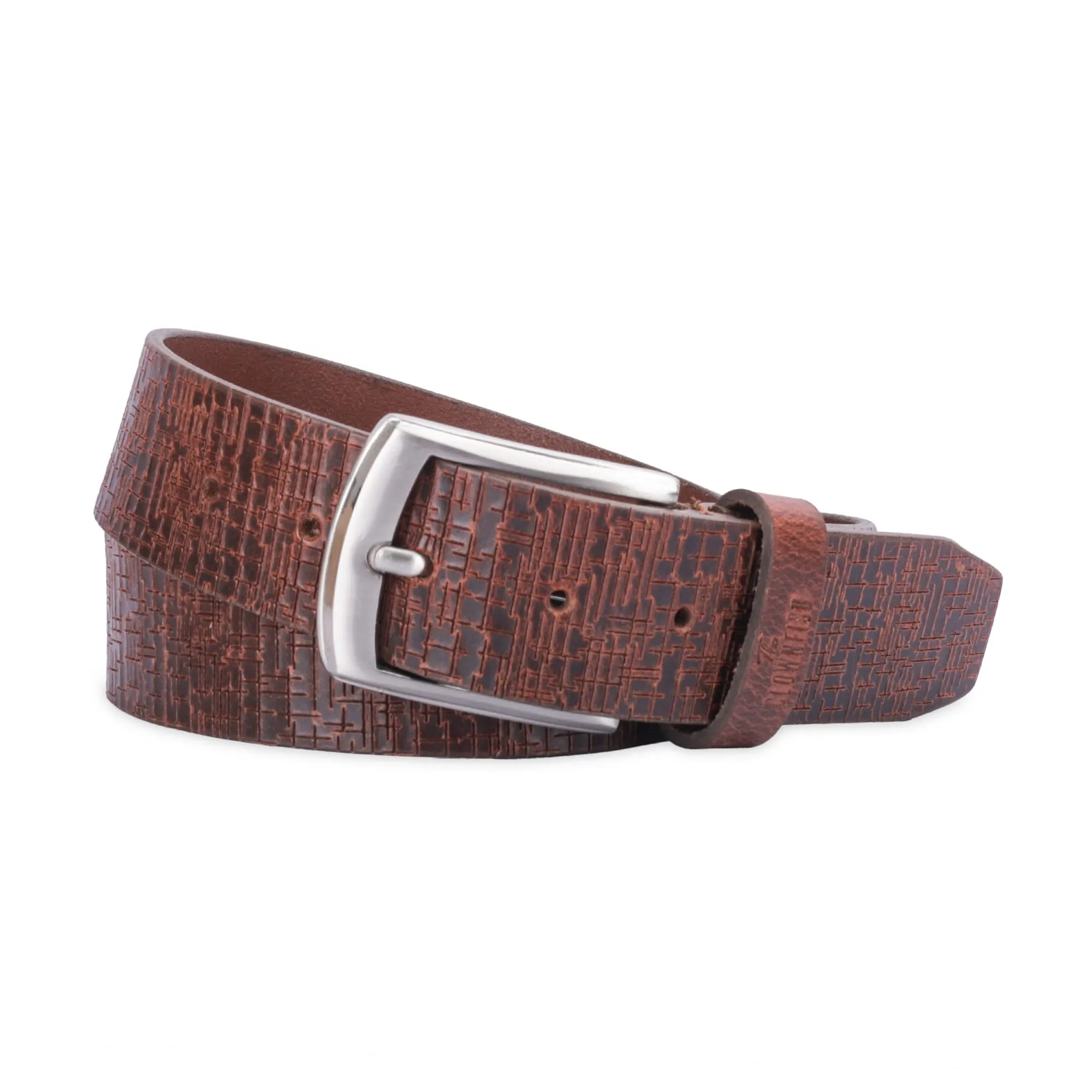 THE CLOWNFISH Men's Genuine Leather Belt with Textured Design- Tan (Size-32 inches)