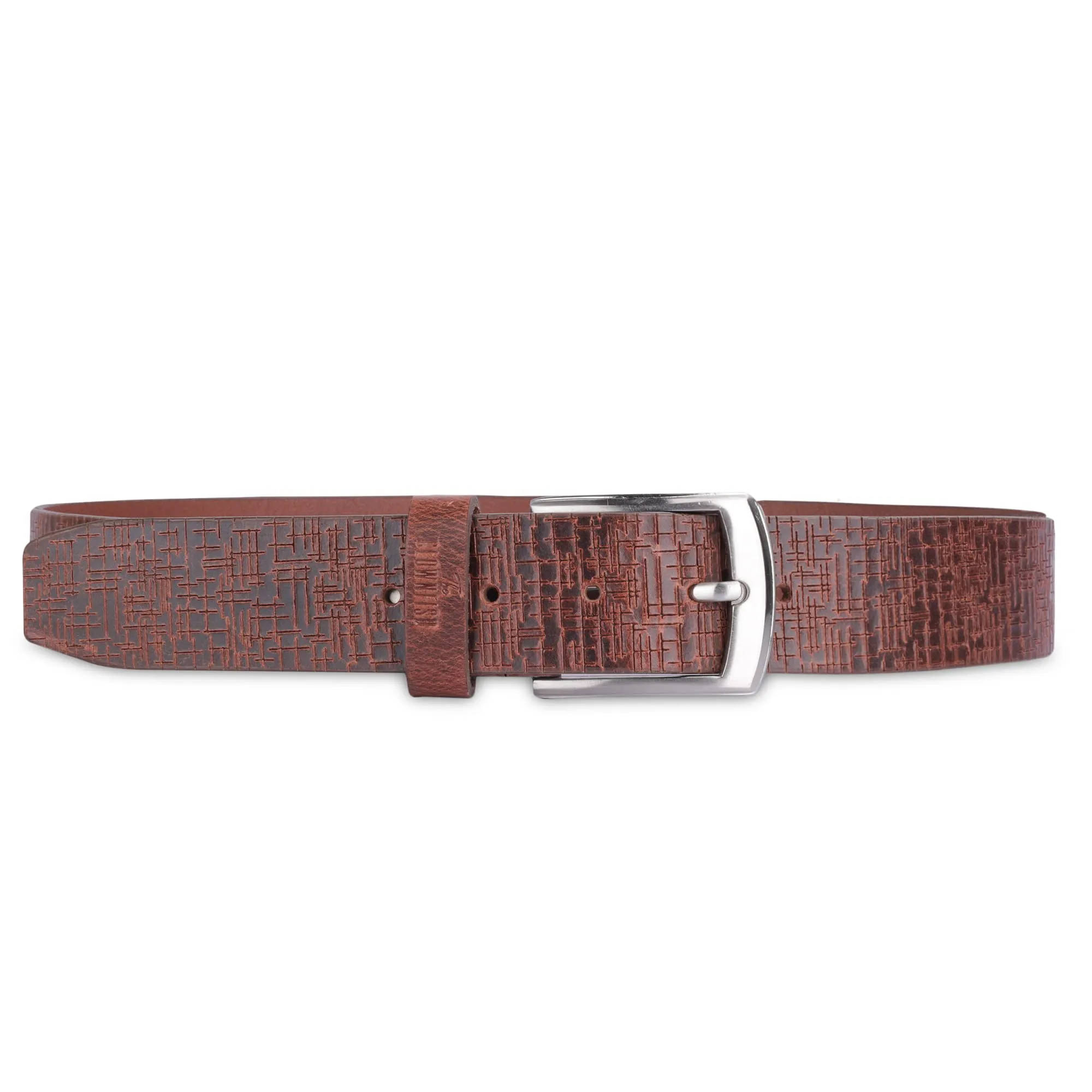 THE CLOWNFISH Men's Genuine Leather Belt with Textured Design- Tan (Size-32 inches)