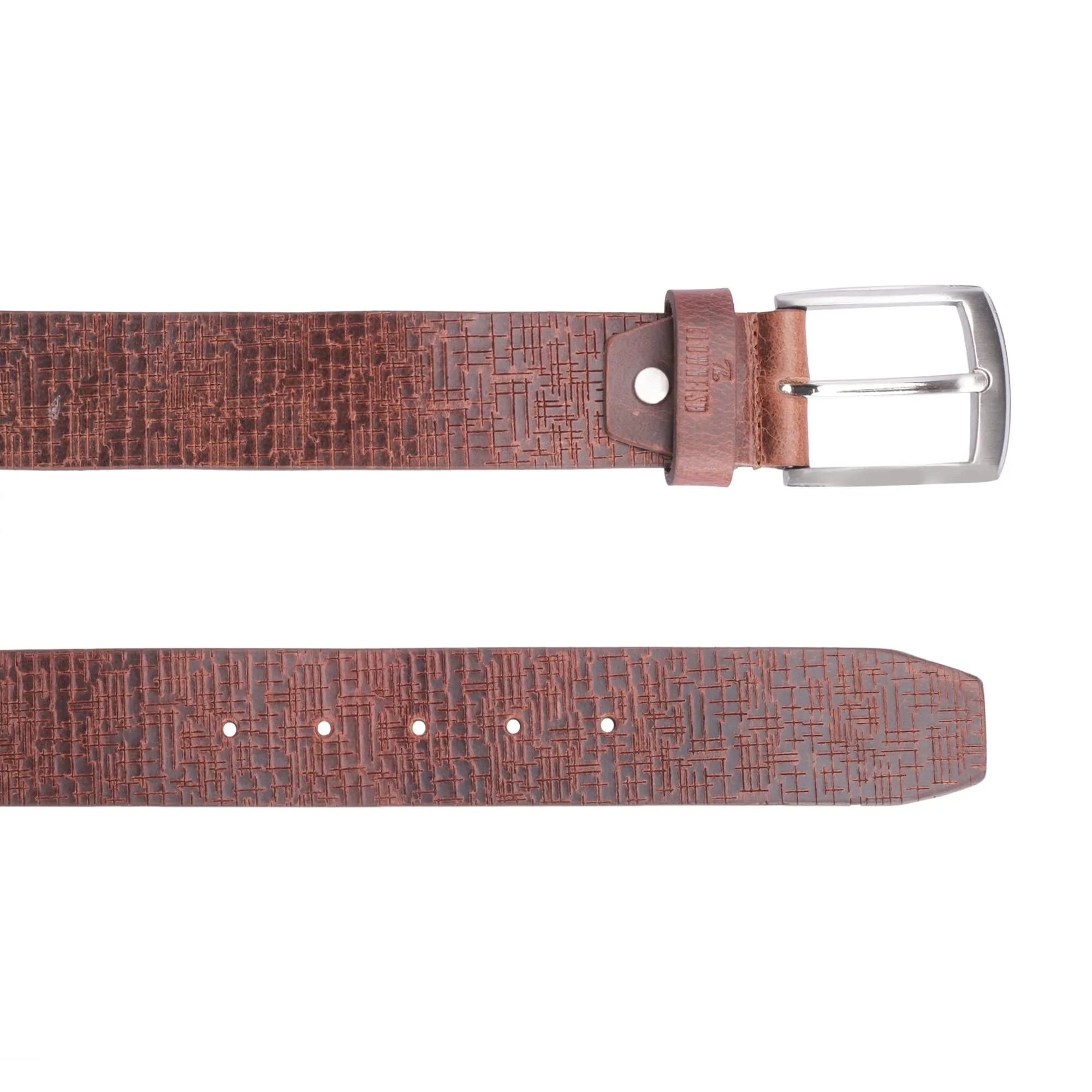 THE CLOWNFISH Men's Genuine Leather Belt with Textured Design- Tan (Size-32 inches)