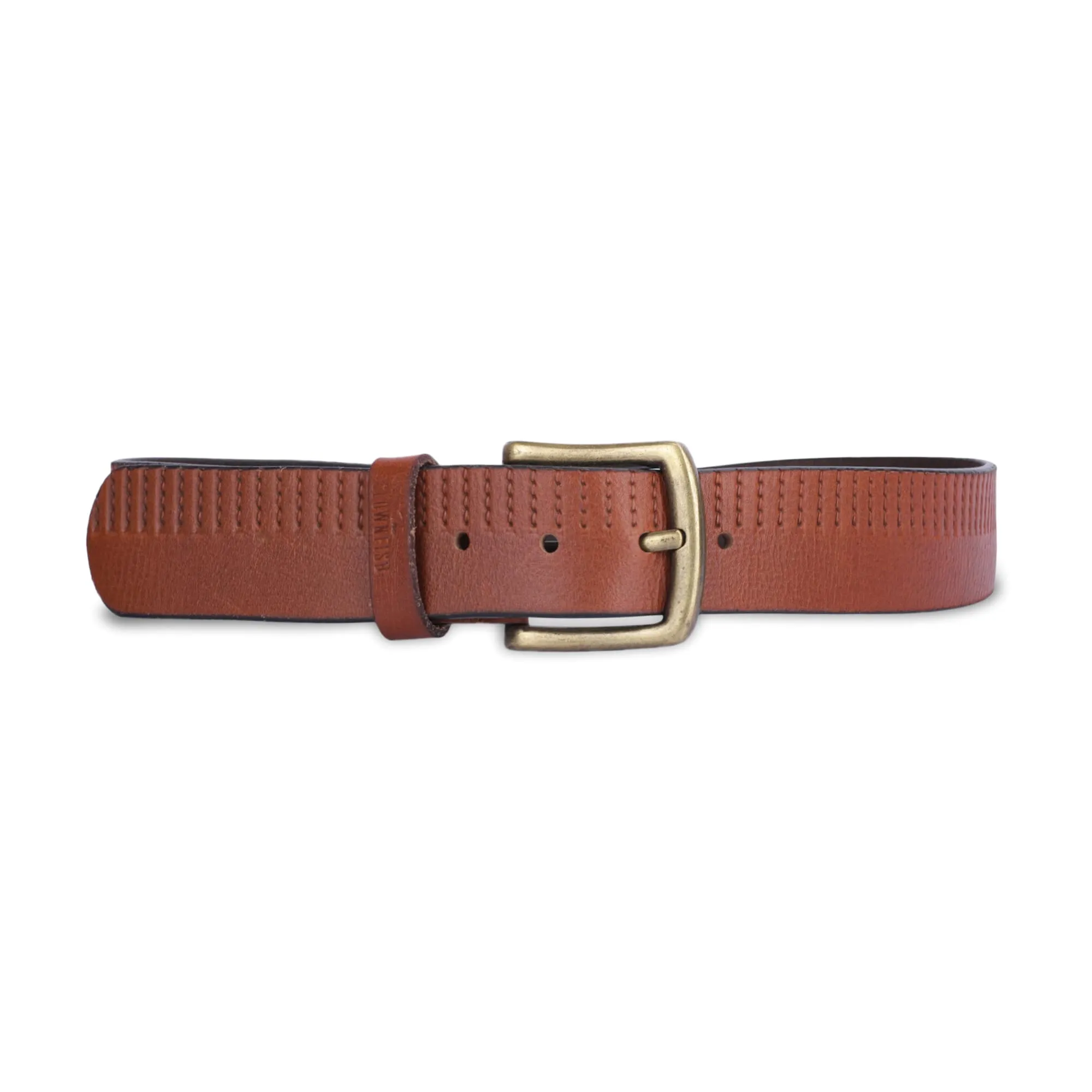 THE CLOWNFISH Men's Genuine Leather Belt with Textured Design -Tan (Size - 36 inches)