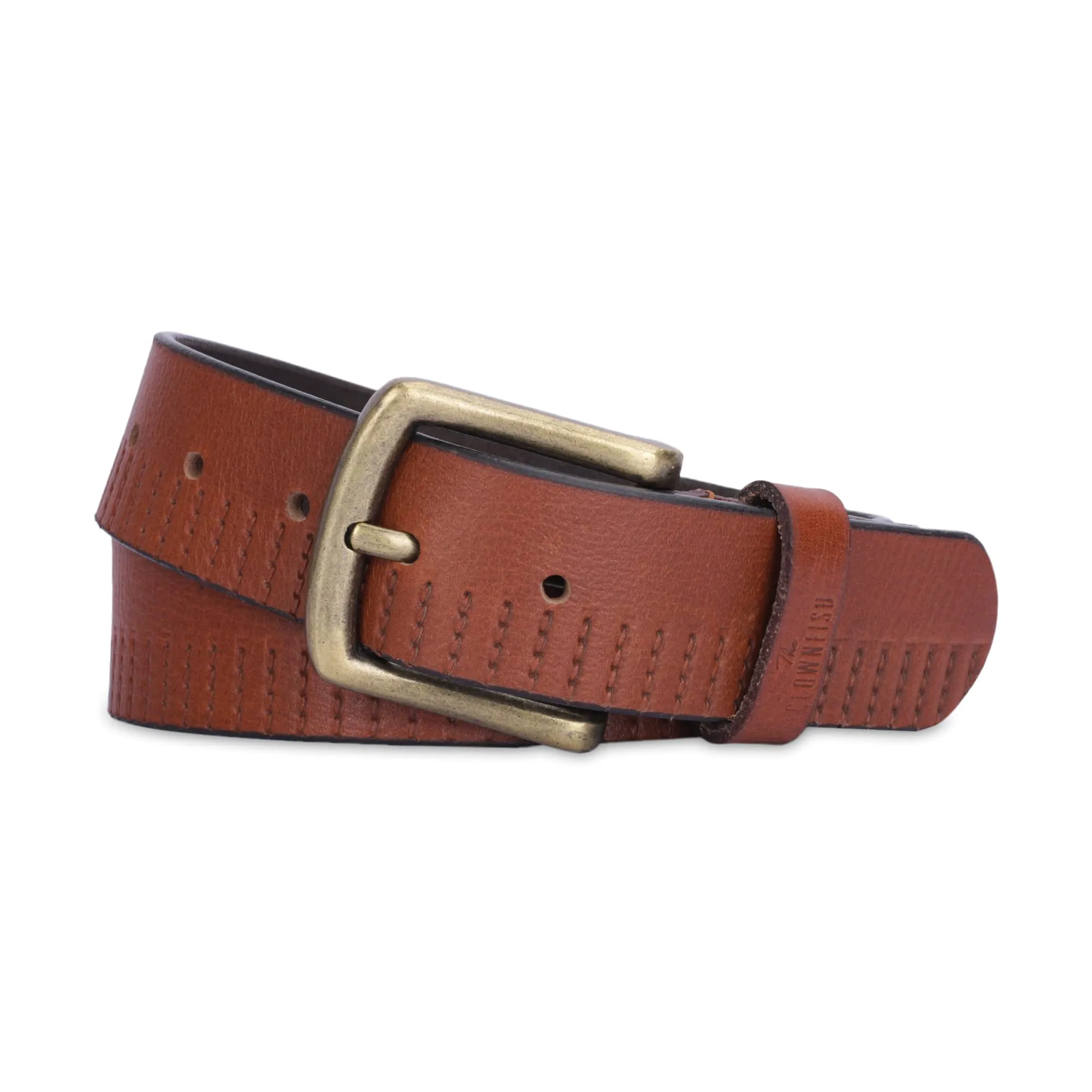 THE CLOWNFISH Men's Genuine Leather Belt with Textured Design -Tan (Size - 36 inches)