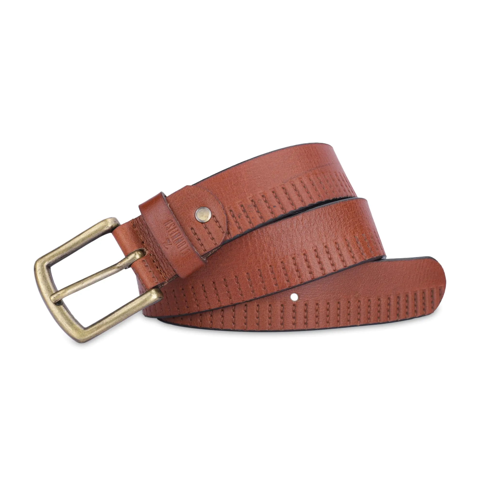 THE CLOWNFISH Men's Genuine Leather Belt with Textured Design -Tan (Size - 36 inches)