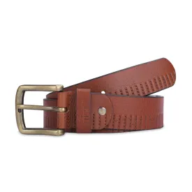 THE CLOWNFISH Men's Genuine Leather Belt with Textured Design -Tan (Size - 36 inches)