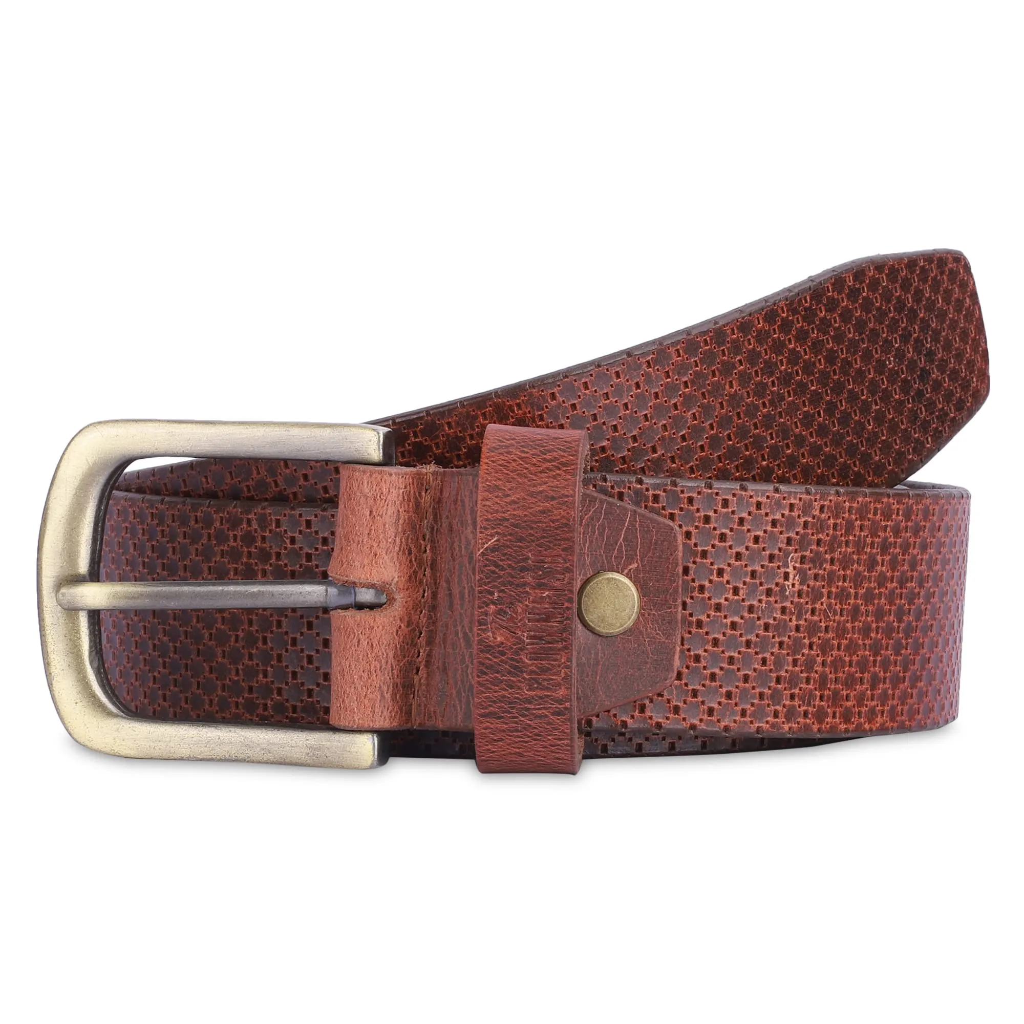 THE CLOWNFISH Men's Genuine Leather Belt with Textured Design - Tan (Size - 36 inches)