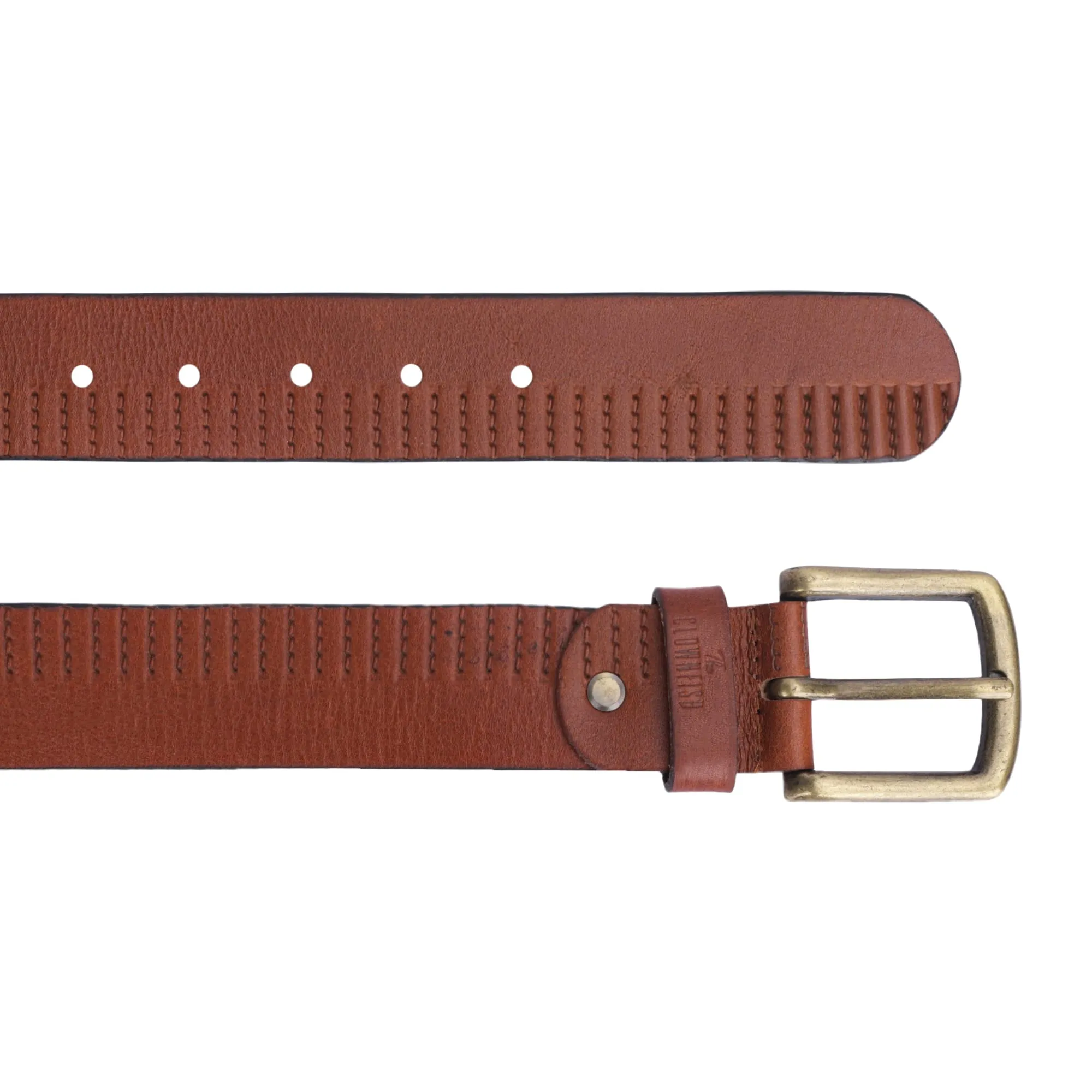 THE CLOWNFISH Men's Genuine Leather Belt with Textured Design -Tan (Size - 36 inches)