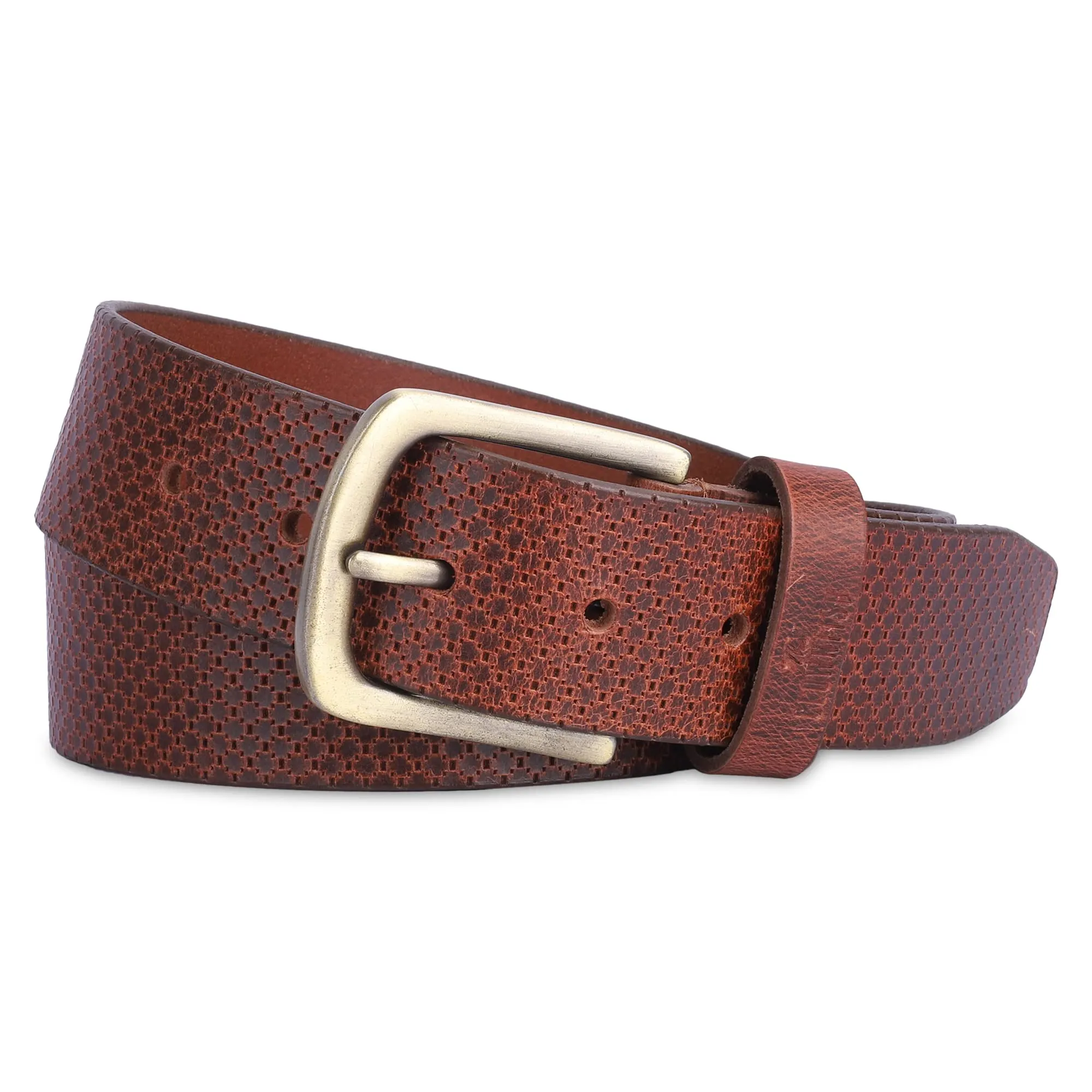 THE CLOWNFISH Men's Genuine Leather Belt with Textured Design - Tan (Size - 40 inches)