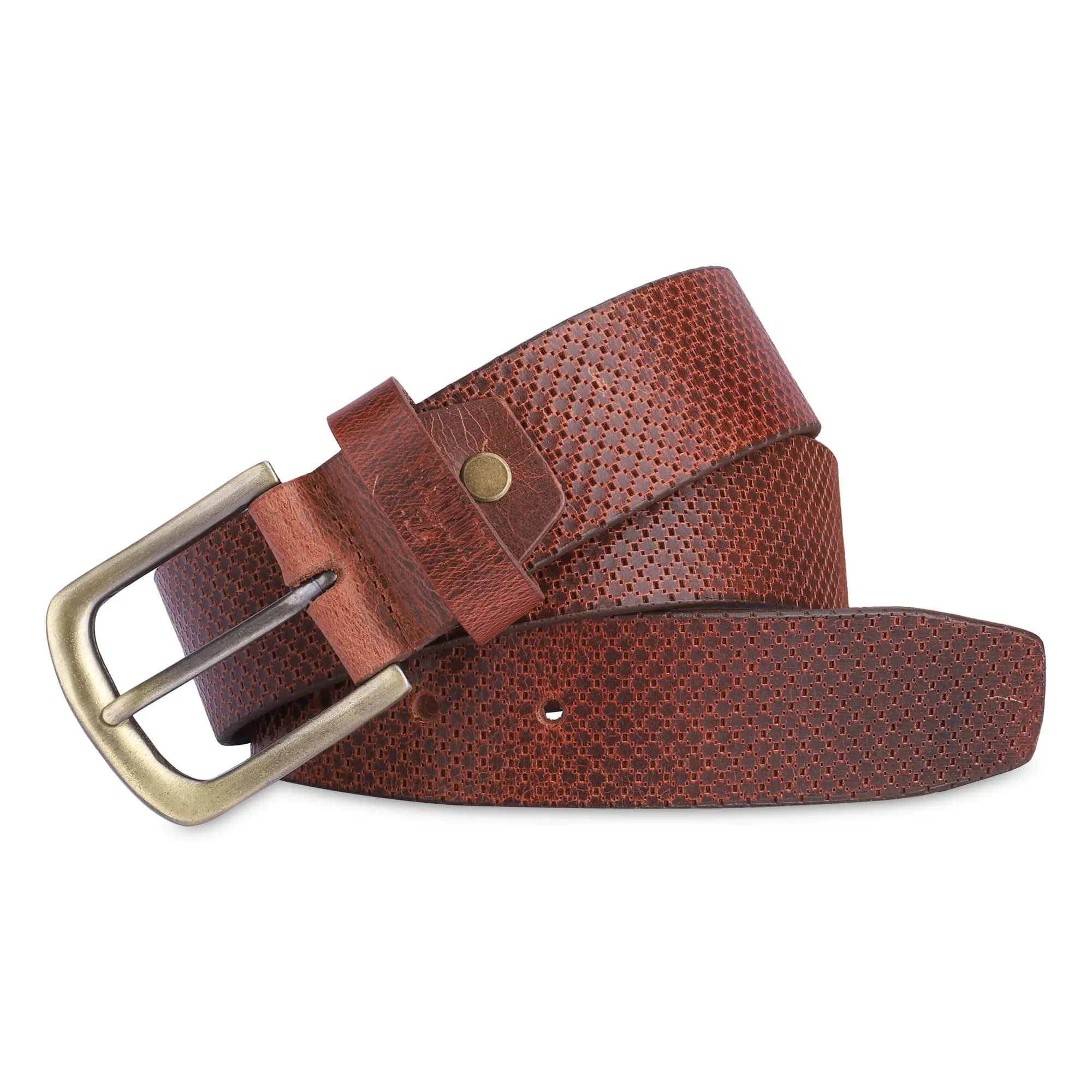 THE CLOWNFISH Men's Genuine Leather Belt with Textured Design - Tan (Size - 40 inches)