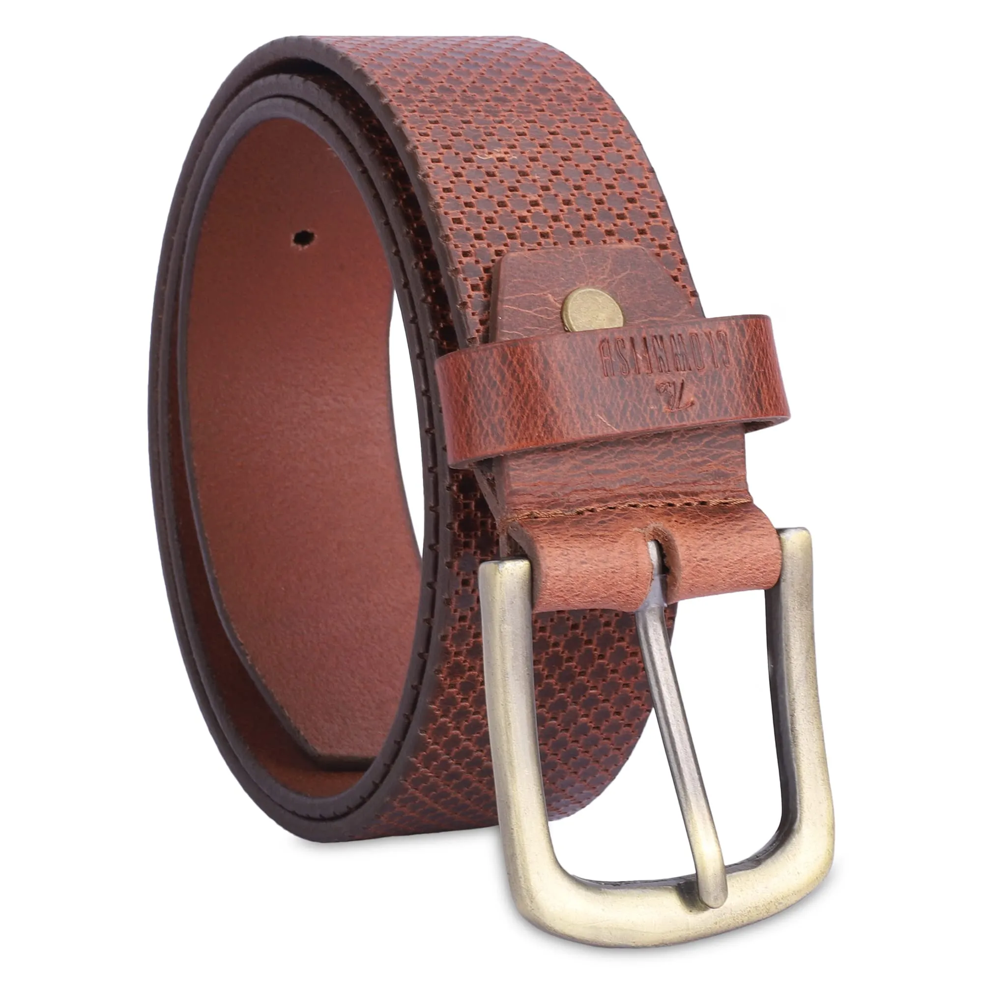 THE CLOWNFISH Men's Genuine Leather Belt with Textured Design - Tan (Size - 40 inches)