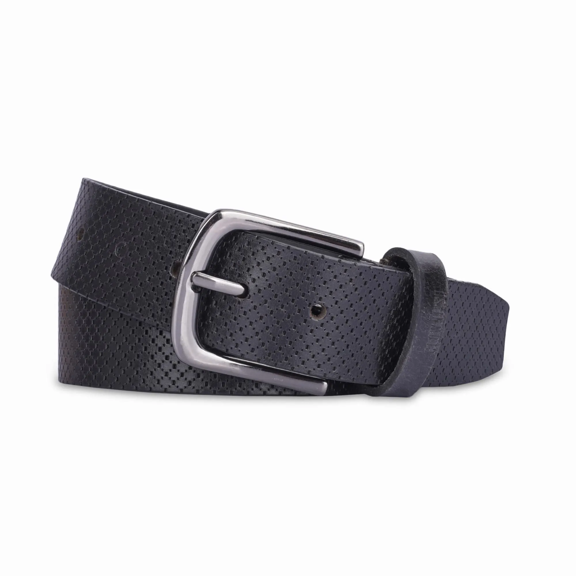 THE CLOWNFISH Men's Genuine Leather Belt with Textured/Embossed Design- Black (Size-36 inches)