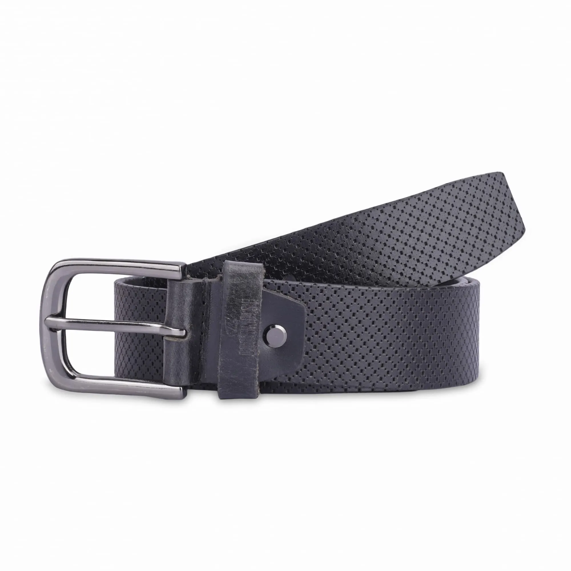 THE CLOWNFISH Men's Genuine Leather Belt with Textured/Embossed Design- Black (Size-36 inches)