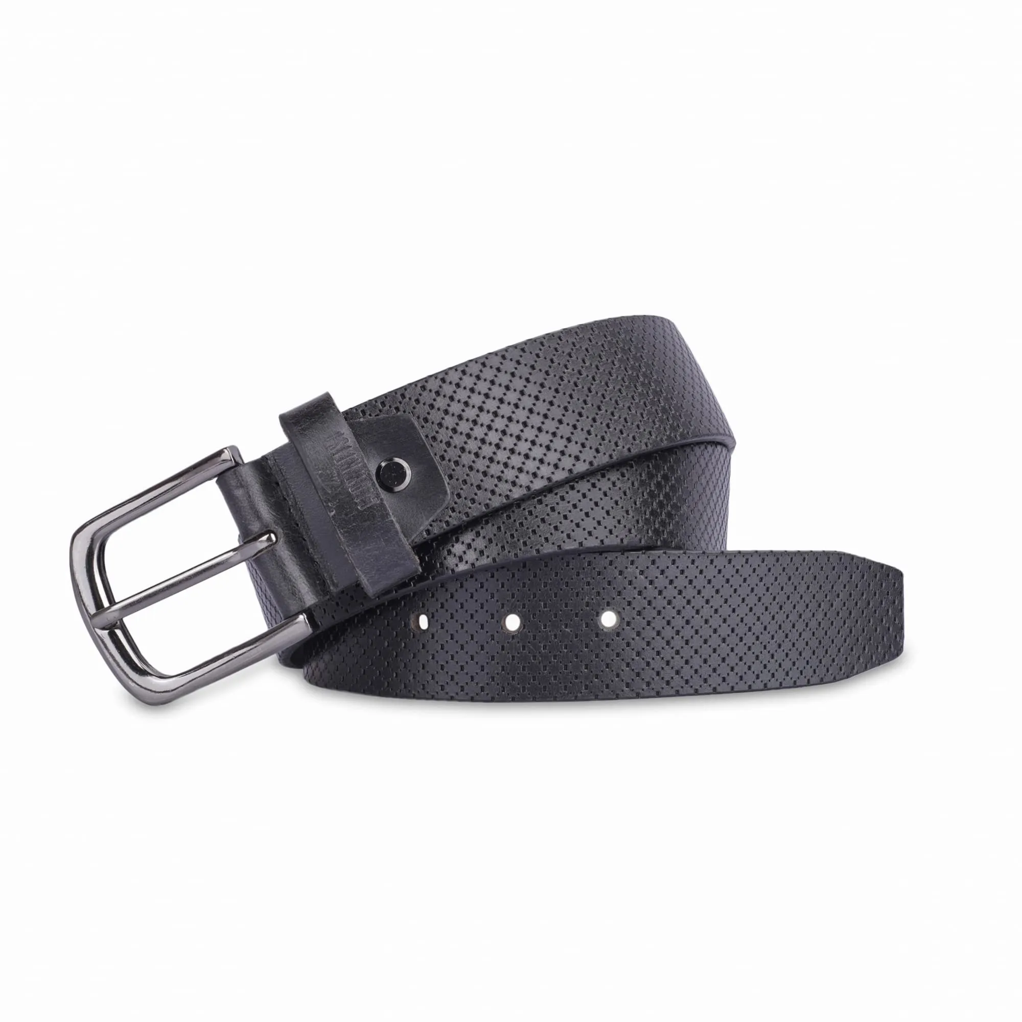 THE CLOWNFISH Men's Genuine Leather Belt with Textured/Embossed Design- Black (Size-36 inches)