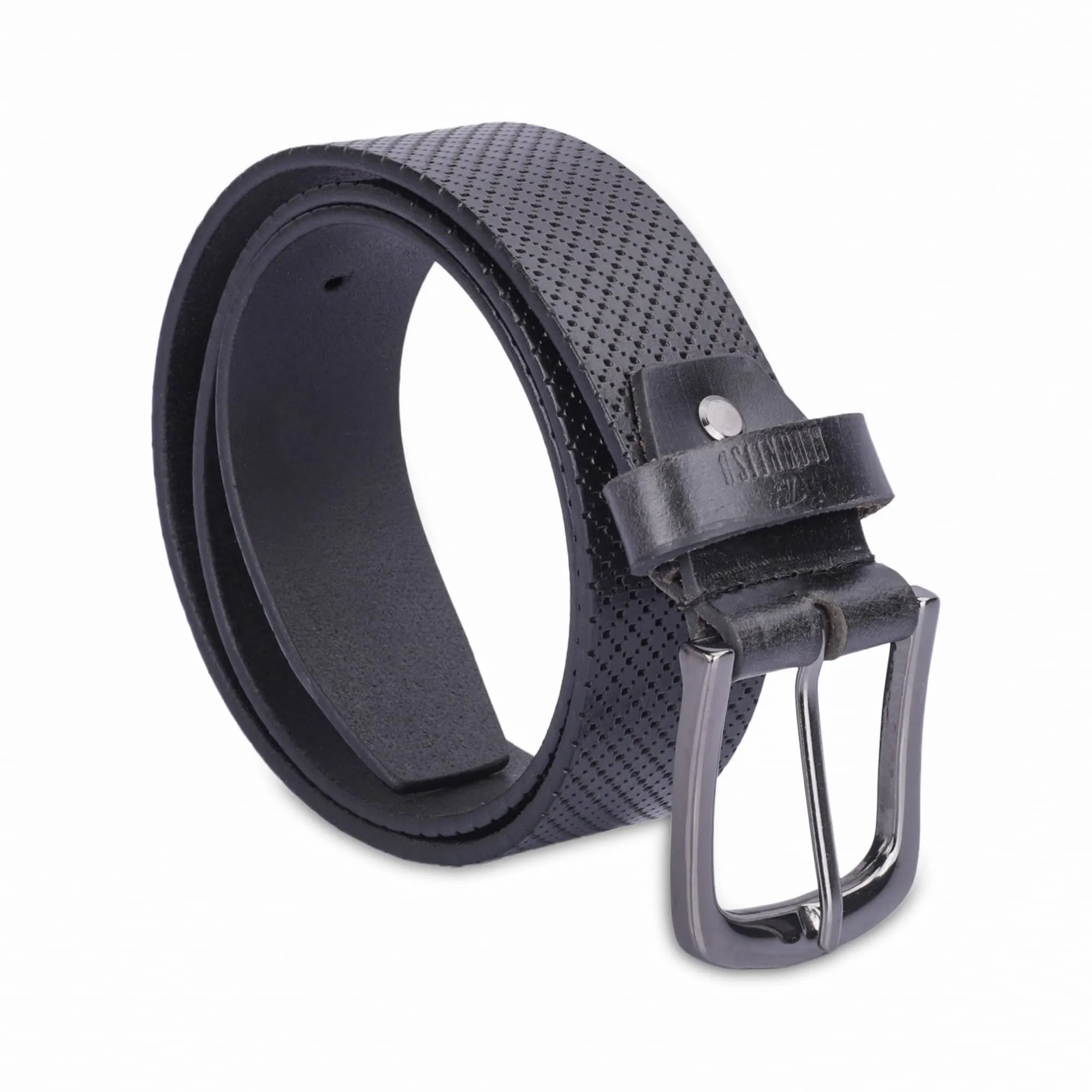 THE CLOWNFISH Men's Genuine Leather Belt with Textured/Embossed Design- Black (Size-40 inches)