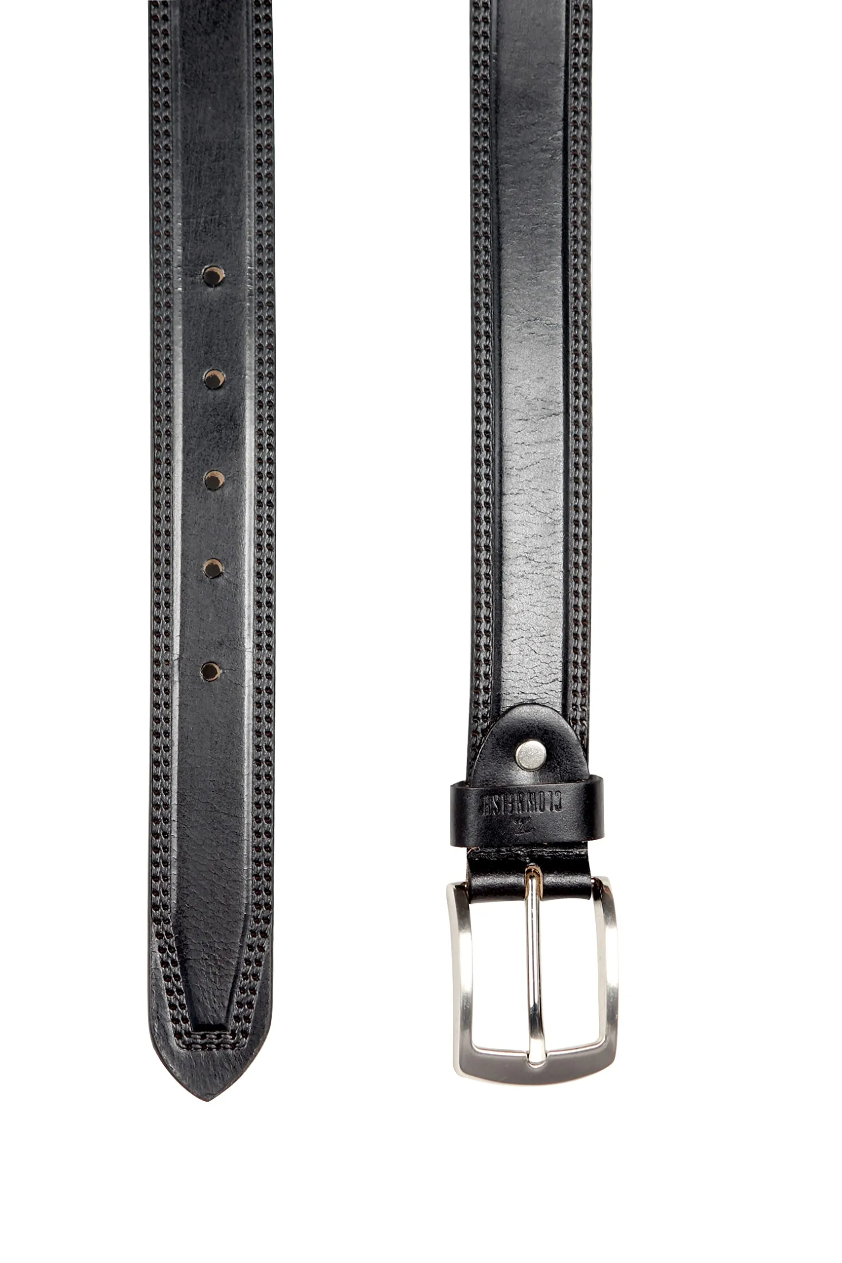 THE CLOWNFISH Men's Genuine Leather Belt with Textured/Embossed Design-Coal Black (Size-32 inches)