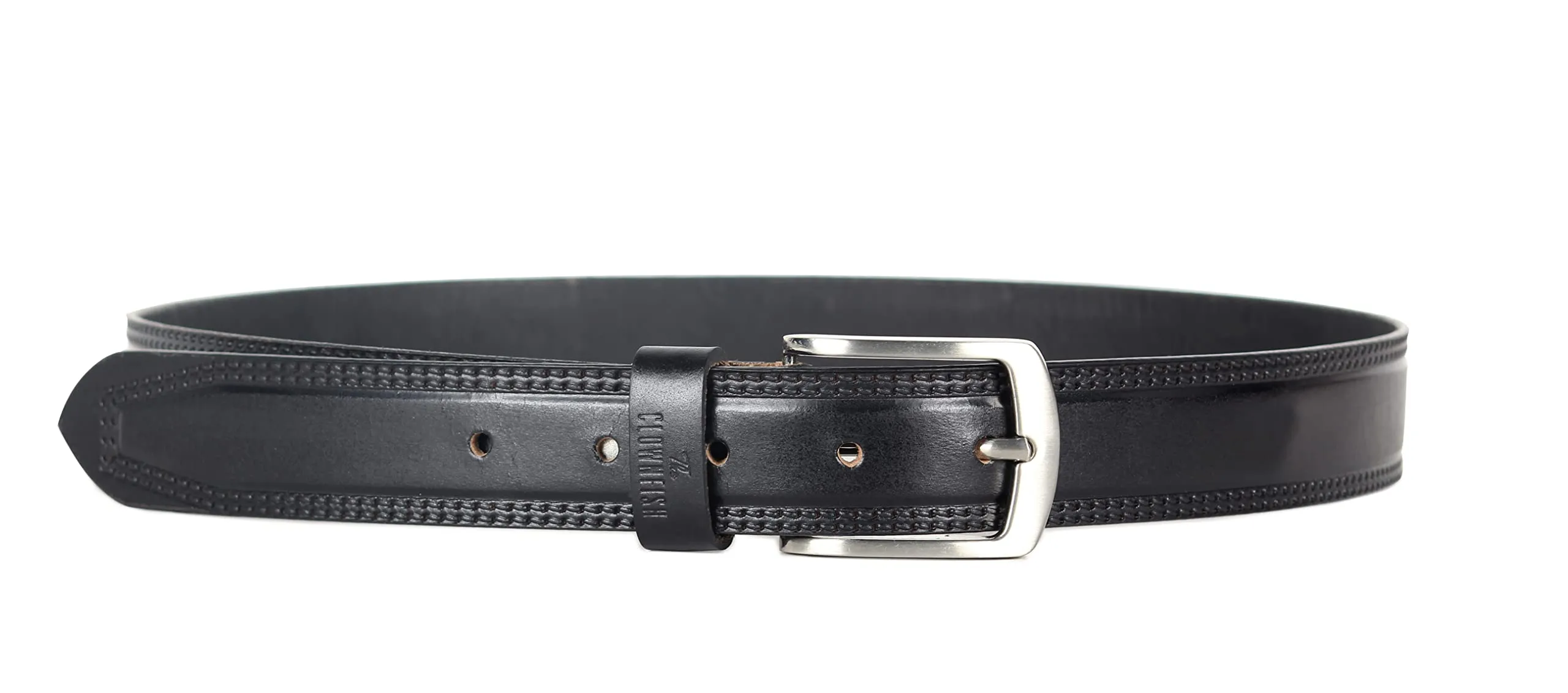 THE CLOWNFISH Men's Genuine Leather Belt with Textured/Embossed Design-Coal Black (Size-32 inches)