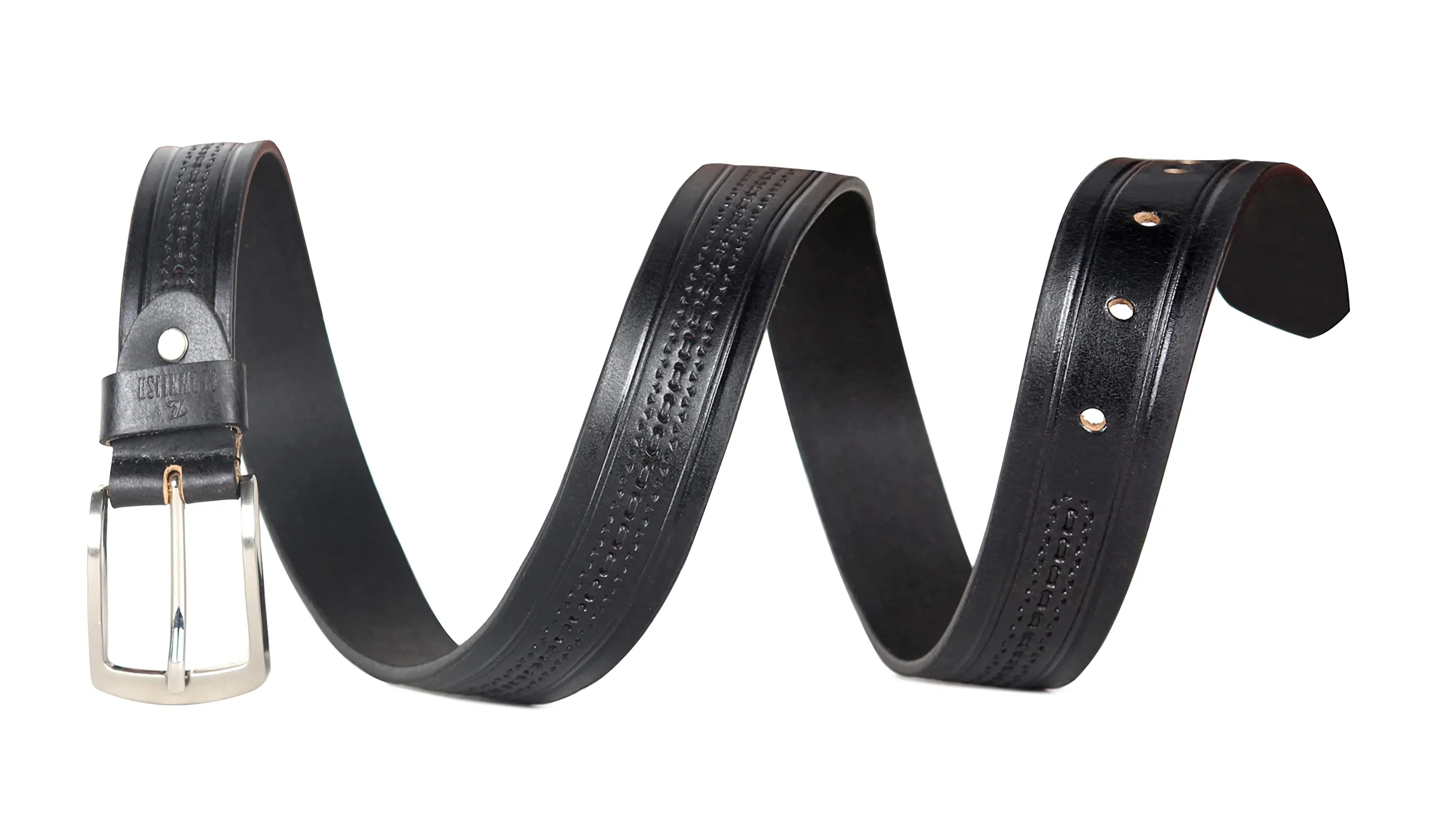 THE CLOWNFISH Men's Genuine Leather Belt with Textured/Embossed Design-Grease Black (Size-40 inches)