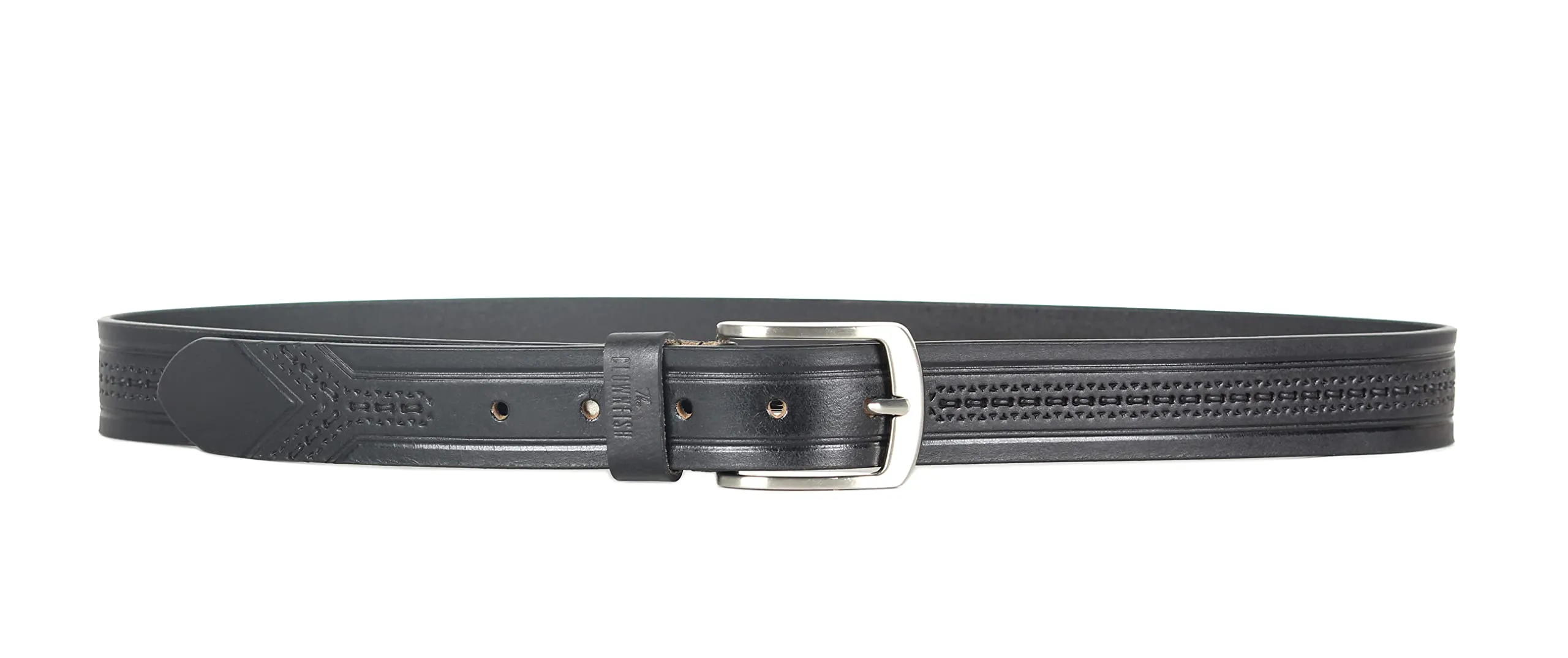 THE CLOWNFISH Men's Genuine Leather Belt with Textured/Embossed Design-Grease Black (Size-40 inches)