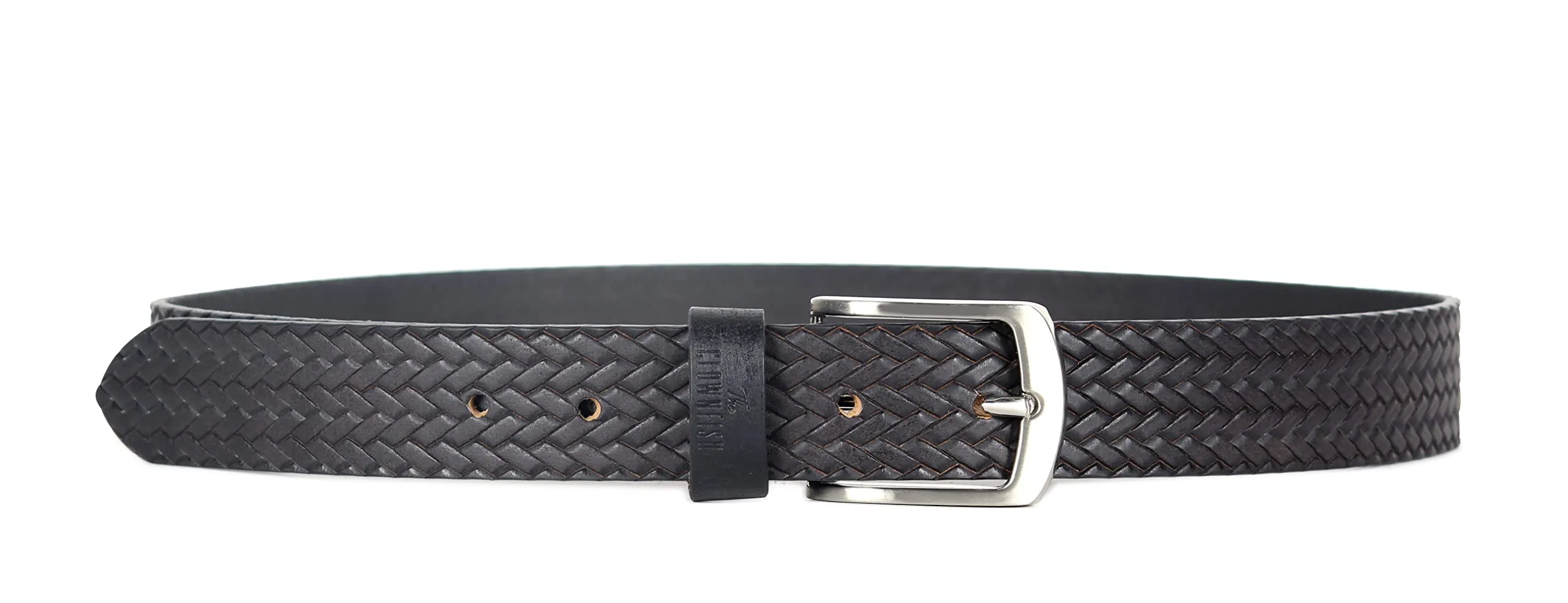 THE CLOWNFISH Men's Genuine Leather Belt with Textured/Embossed Design-Soot Black (Size-36 inches)