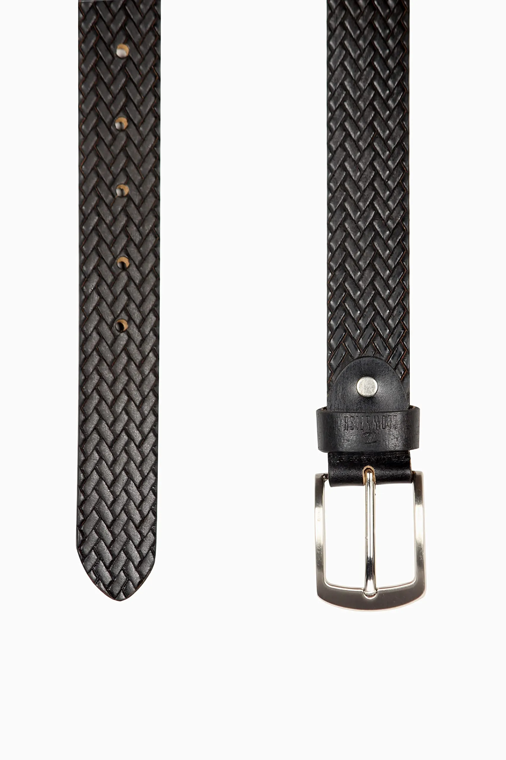 THE CLOWNFISH Men's Genuine Leather Belt with Textured/Embossed Design-Soot Black (Size-36 inches)